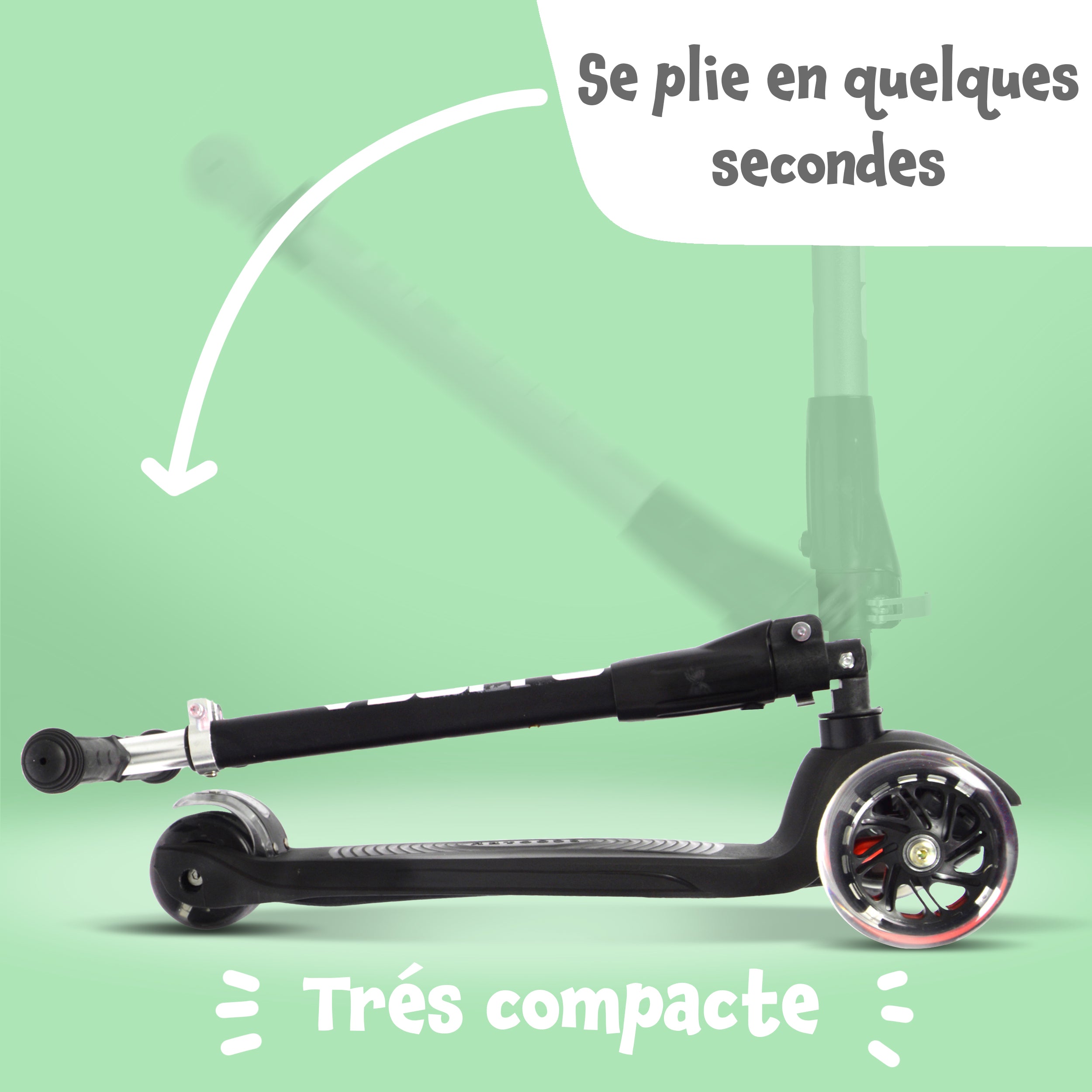 Apollo - Trottinette Kids Whiz à LED pour les enfants - Noir