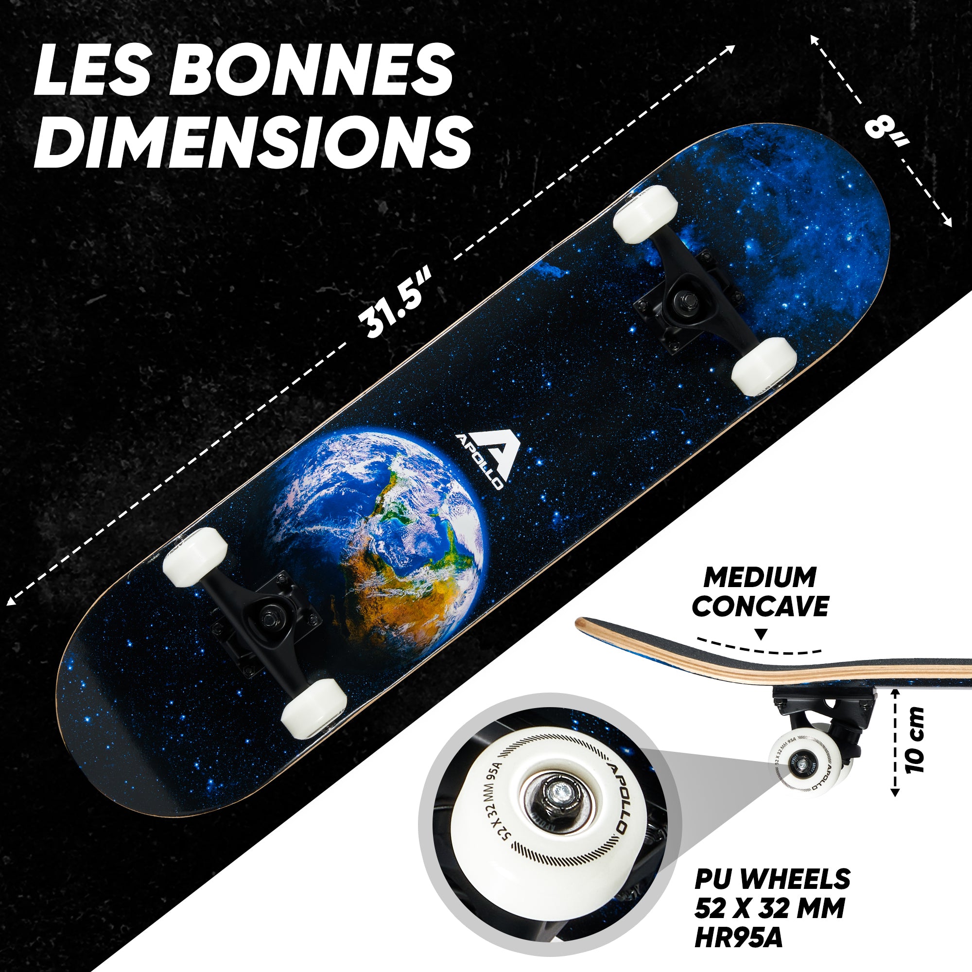 Apollo - Skateboard professionnel enfants et adultes - Earth - Earth