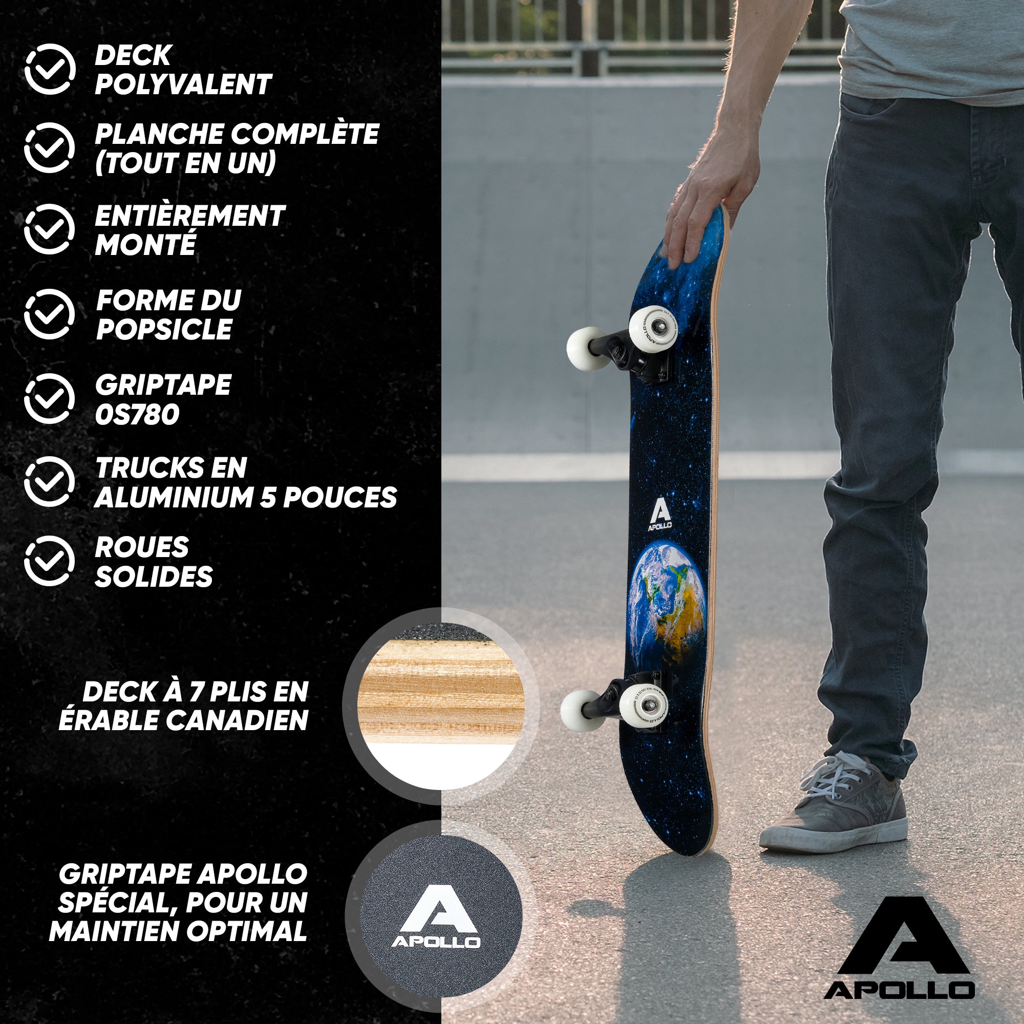Apollo - Skateboard professionnel enfants et adultes - Earth - Earth