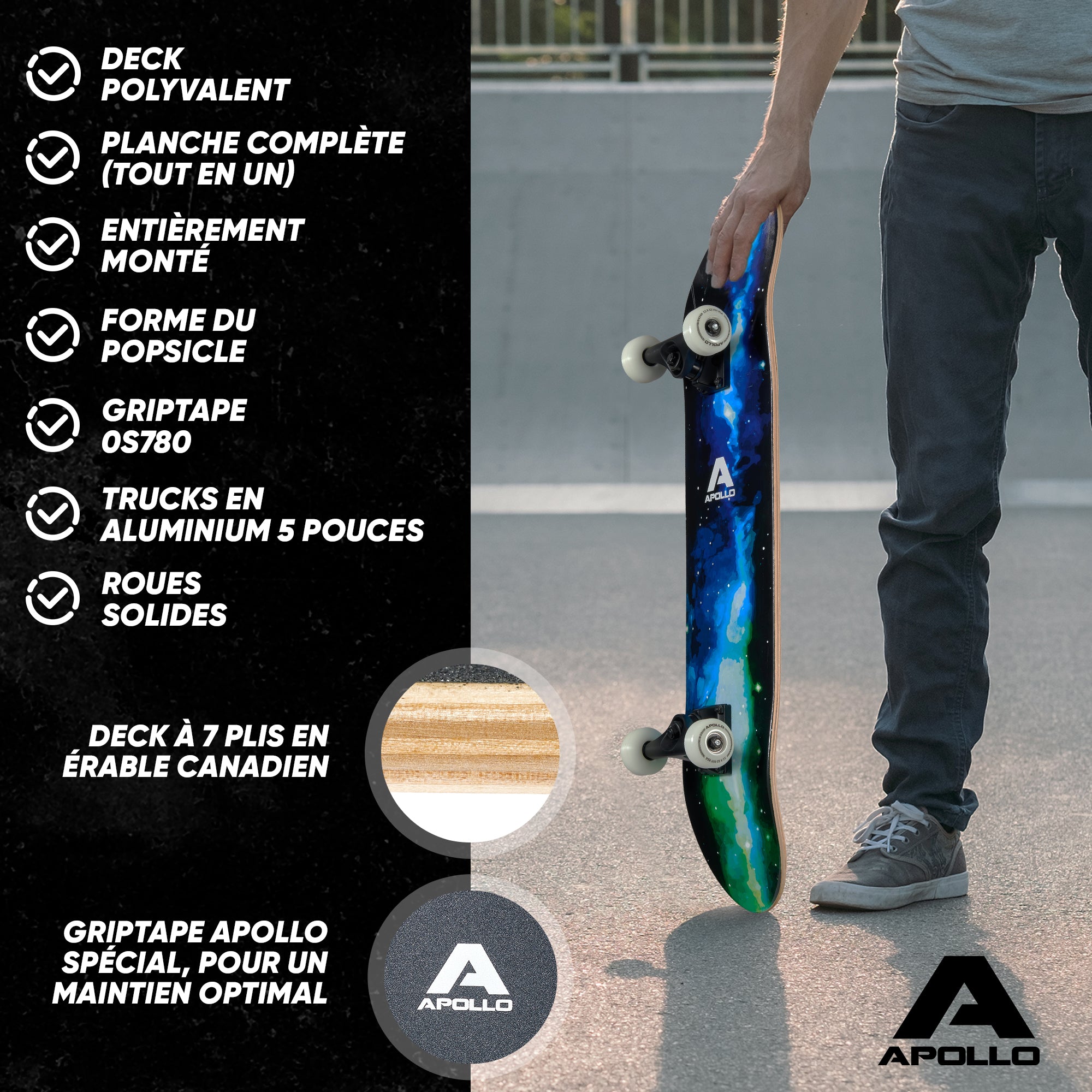Apollo - Skateboard professionnel enfants et adultes - Galaxy - Galaxy