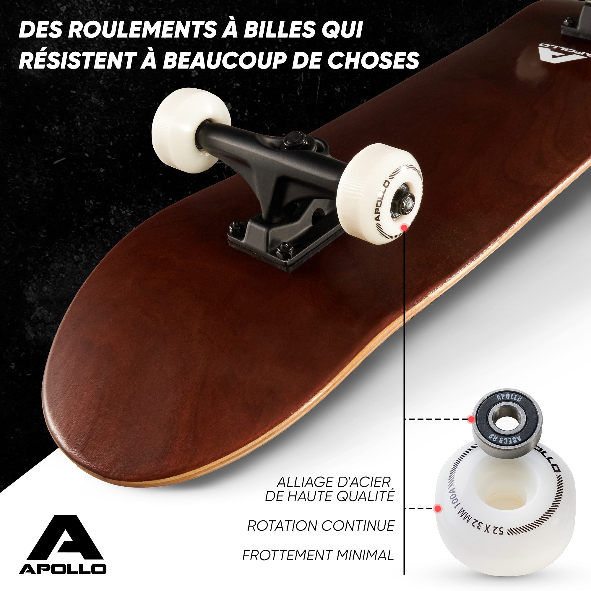 Apollo - Skateboard professionnel enfants et adultes - Plain Wood - Wood