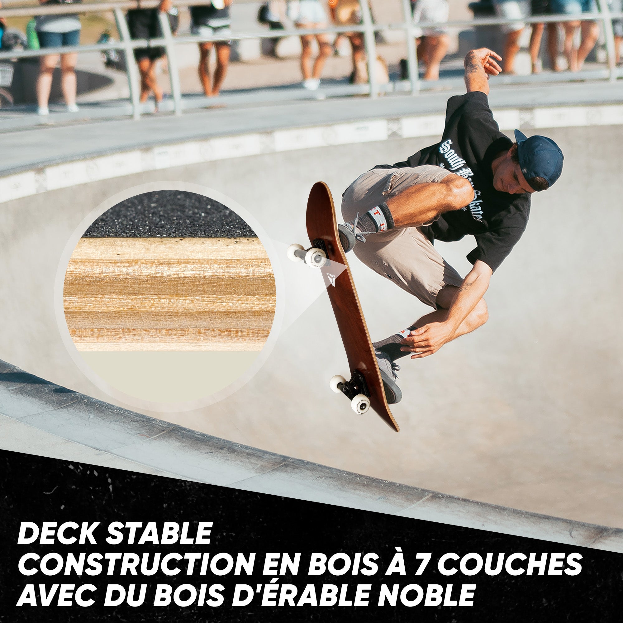 Apollo - Skateboard professionnel enfants et adultes - Plain Wood - Wood