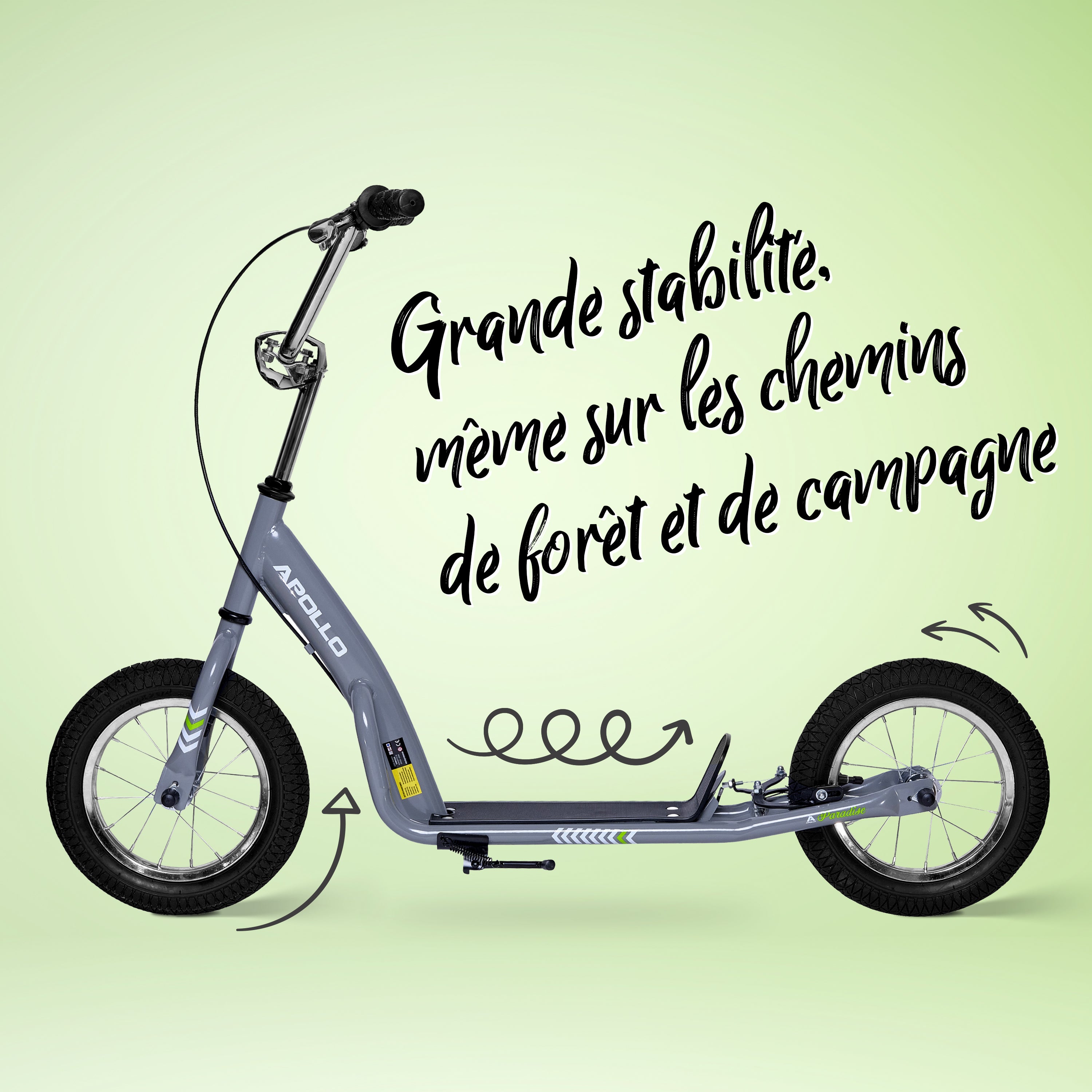 Apollo - Trottinette Enfants Retro Paradise - Pneus Gonflables 12,5 Pouces - Gris