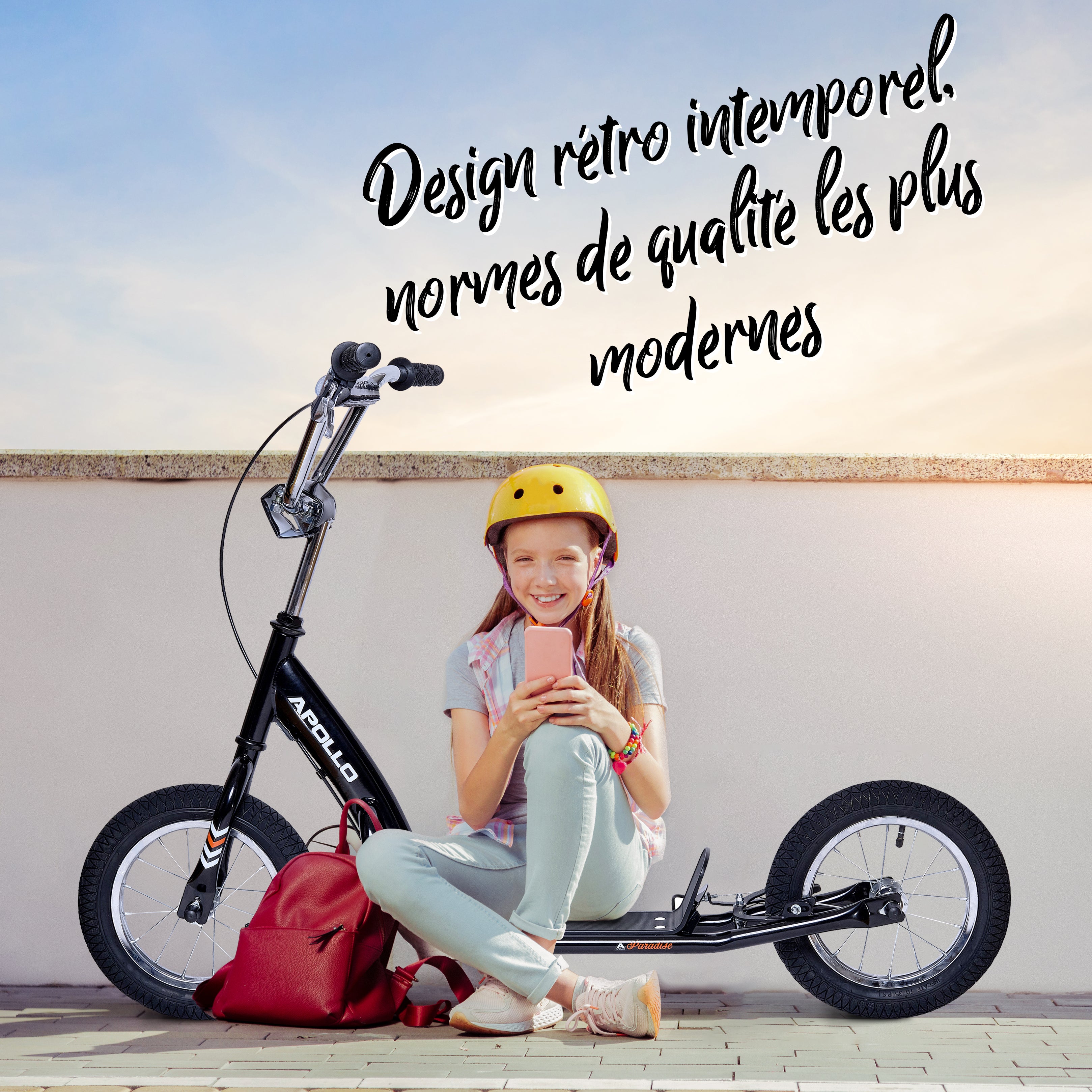 Apollo - Trottinette Enfants Retro Paradise - Pneus Gonflables 12,5 Pouces - Gris