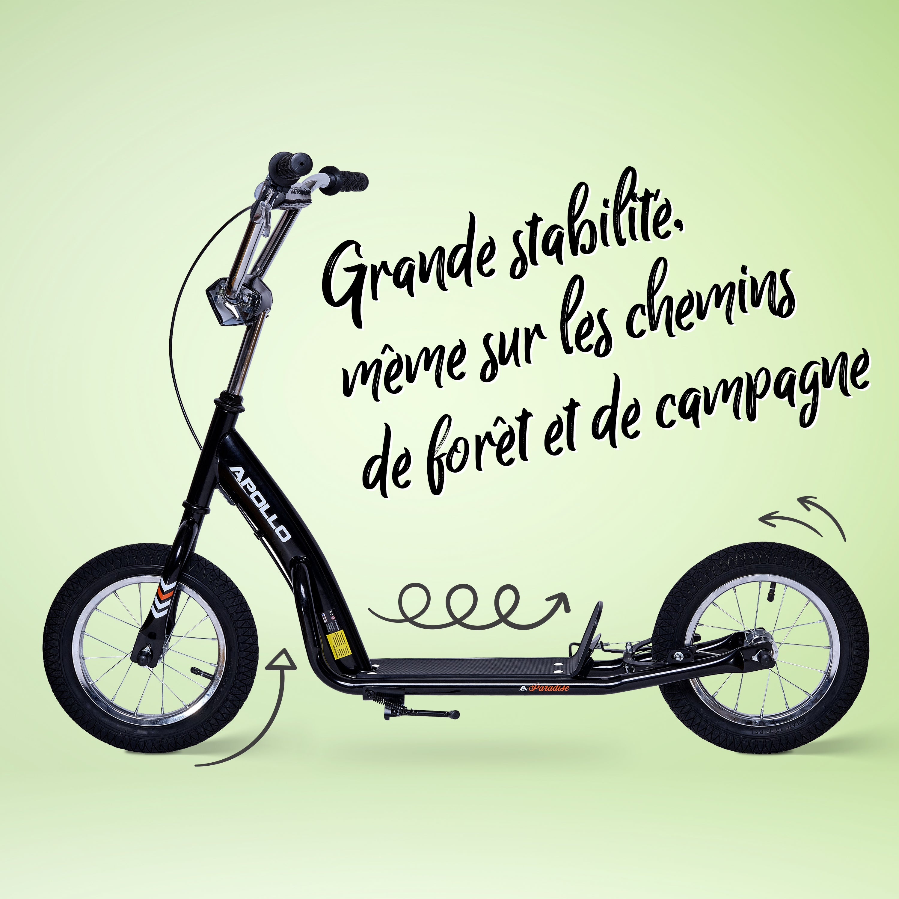 Apollo - Trottinette Enfants Retro Paradise - Pneus Gonflables 12,5 Pouces - Noir