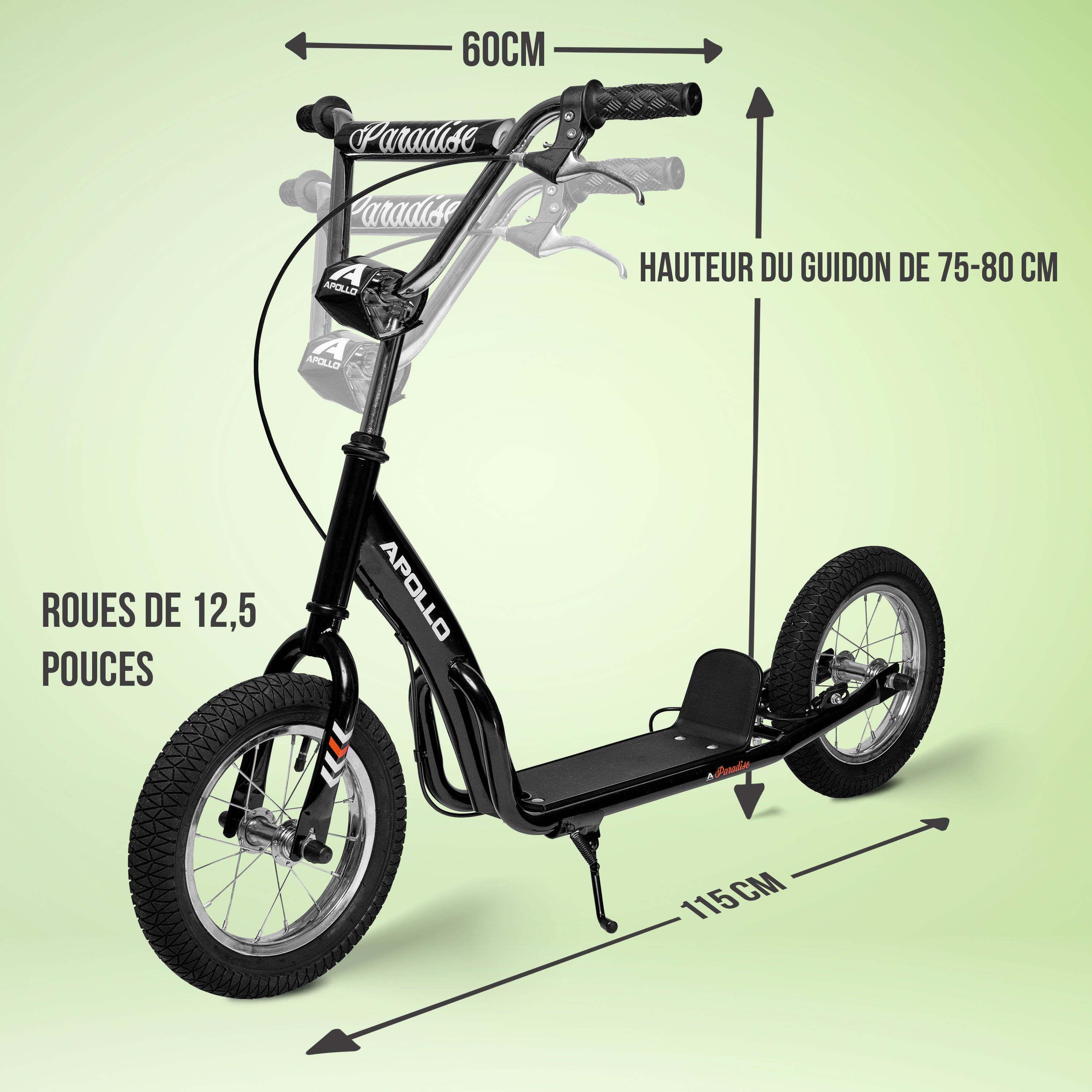 Apollo - Trottinette Enfants Retro Paradise - Pneus Gonflables 12,5 Pouces - Noir