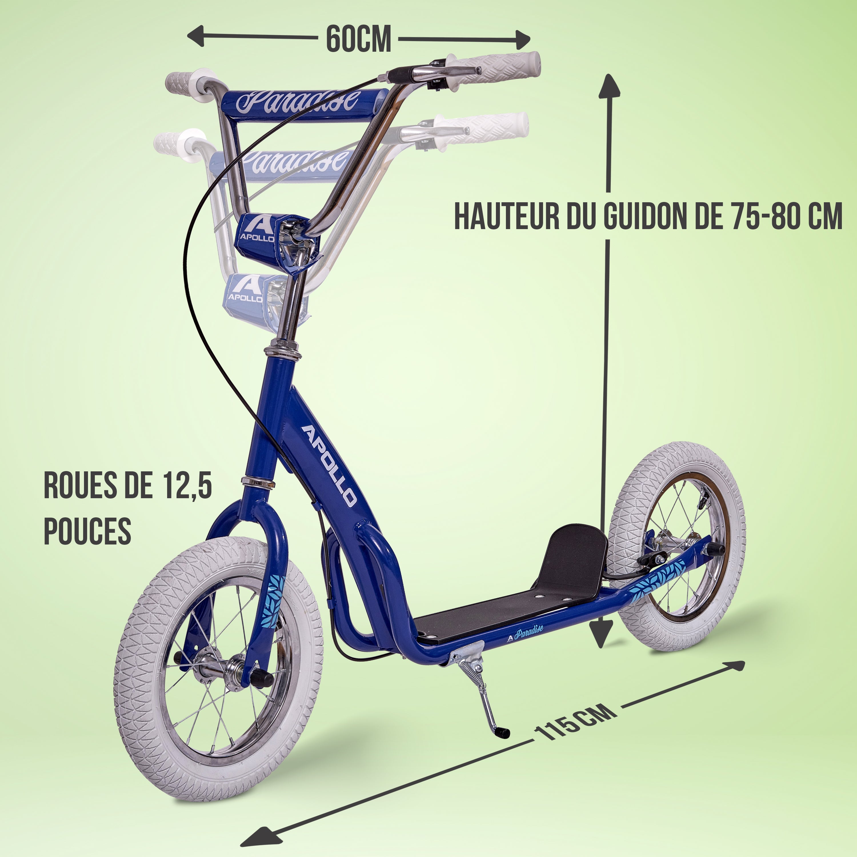 Apollo - Trottinette Enfants Retro Paradise - Pneus Gonflables 12,5 Pouces - Bleu