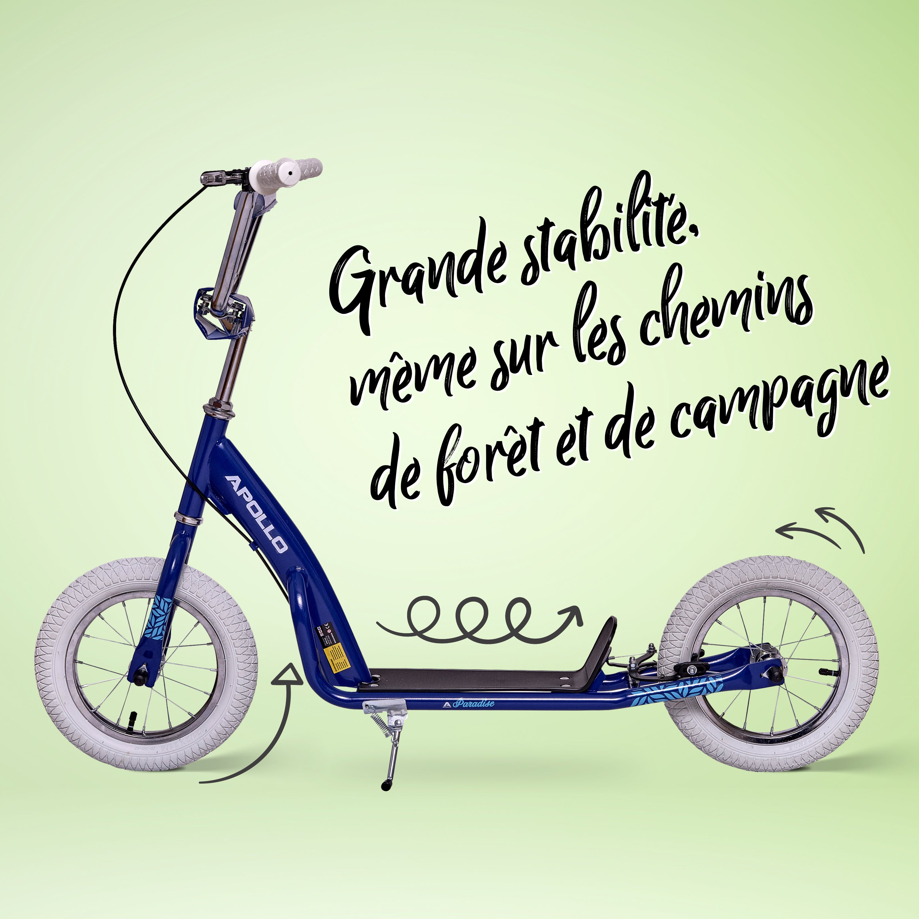 Apollo - Trottinette Enfants Retro Paradise - Pneus Gonflables 12,5 Pouces - Bleu