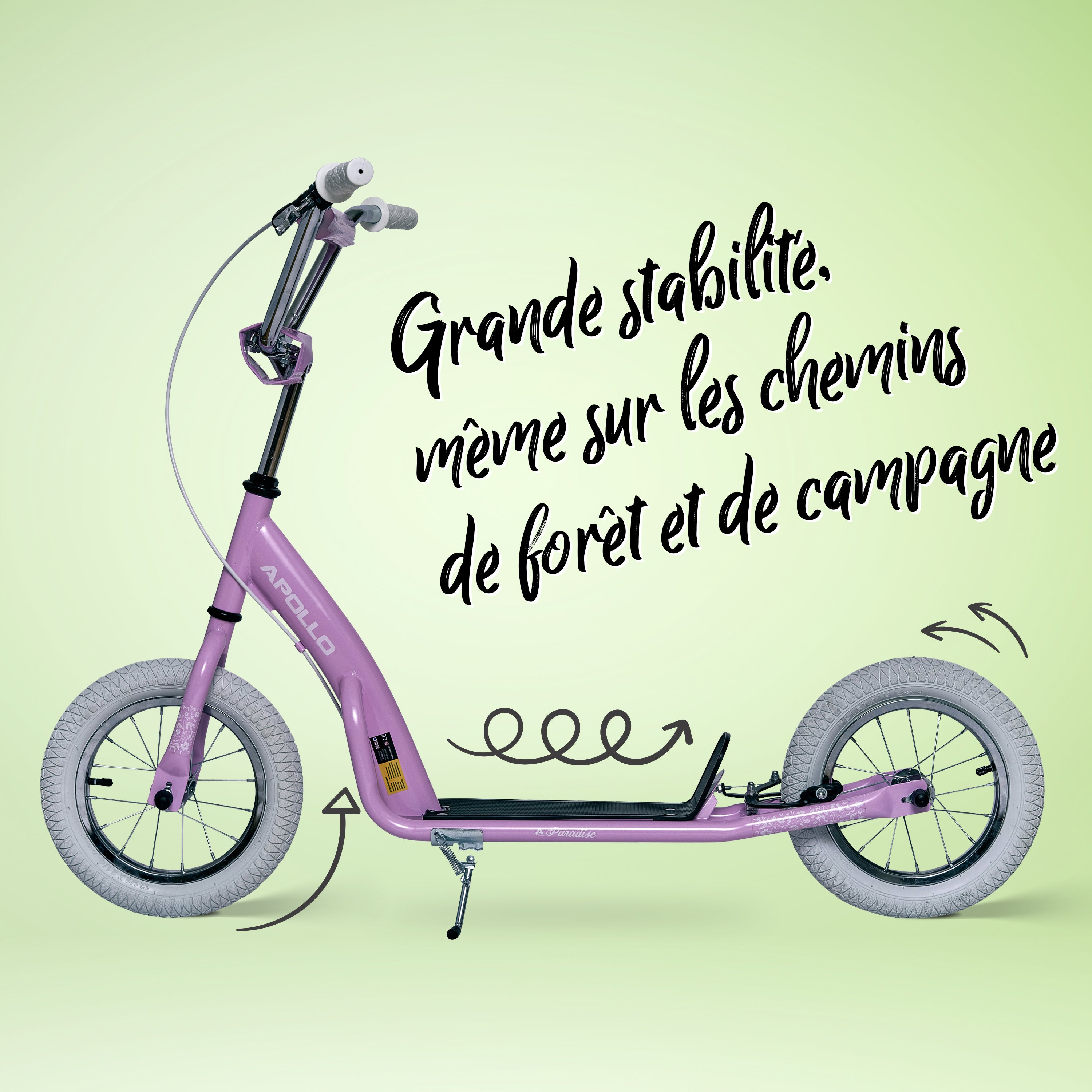 Apollo - Trottinette Enfants Retro Paradise - Pneus Gonflables 12,5 Pouces - Rose