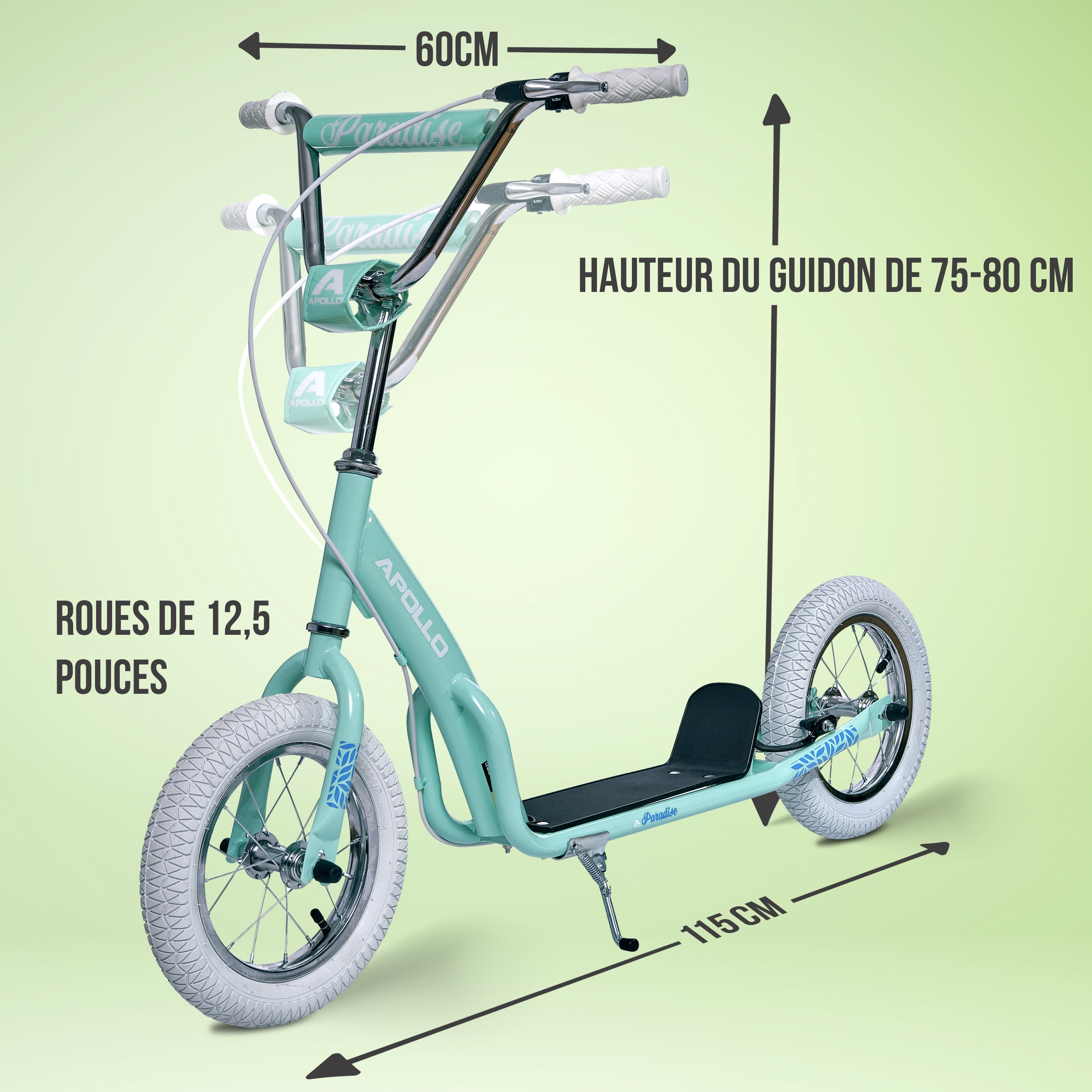Apollo - Trottinette Enfants Retro Paradise - Pneus Gonflables 12,5 Pouces - Menthe