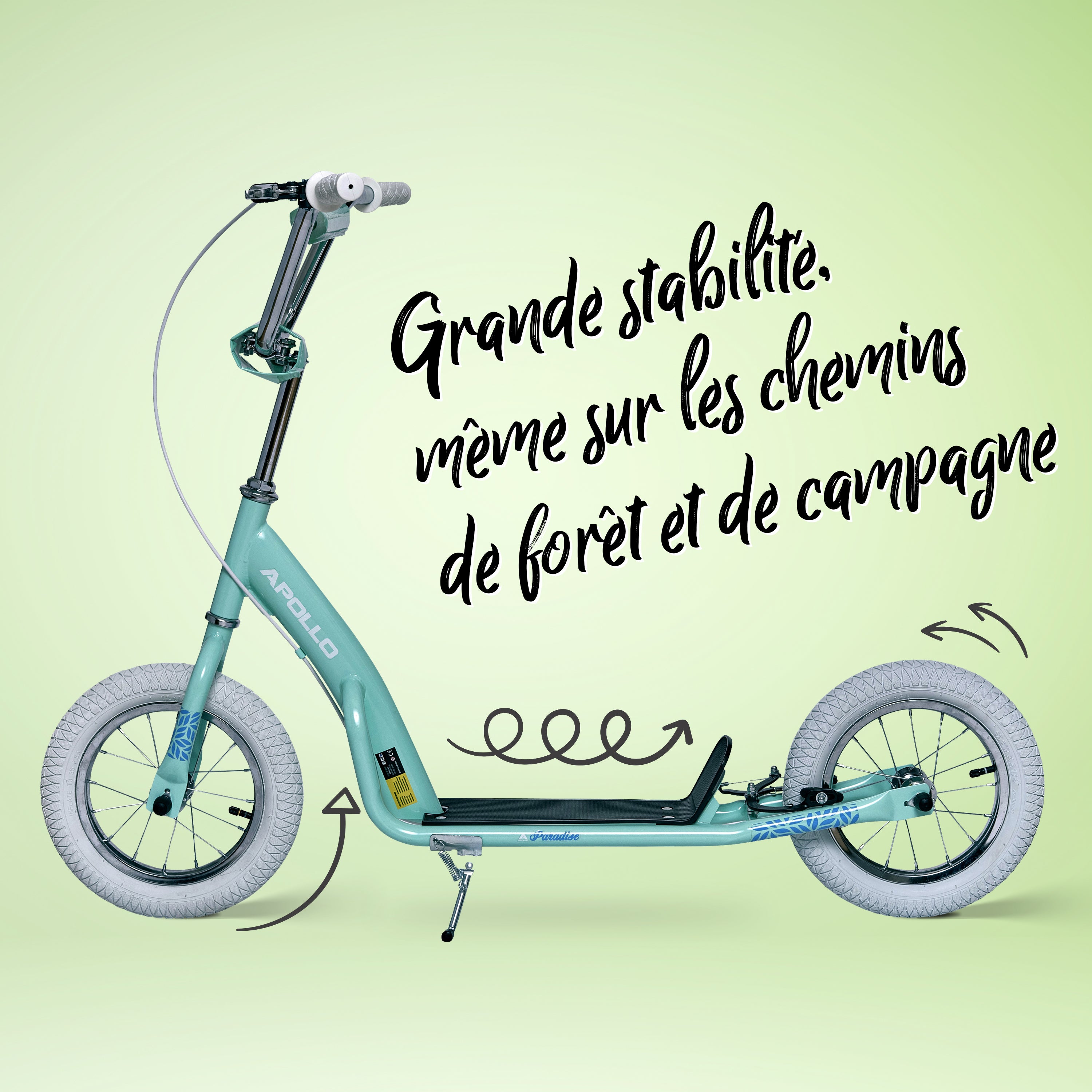 Apollo - Trottinette Enfants Retro Paradise - Pneus Gonflables 12,5 Pouces - Menthe