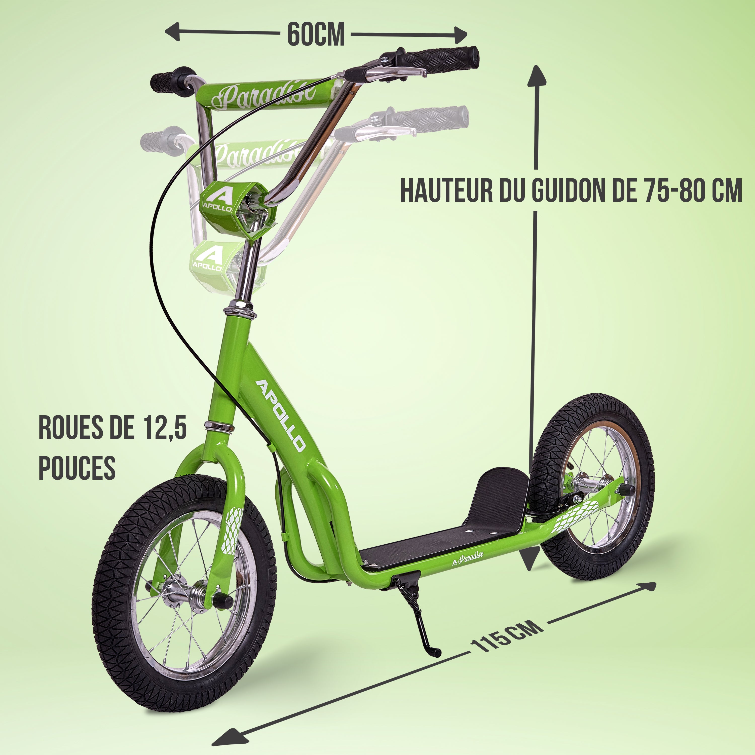 Apollo - Trottinette Enfants Retro Paradise - Pneus Gonflables 12,5 Pouces - Vert