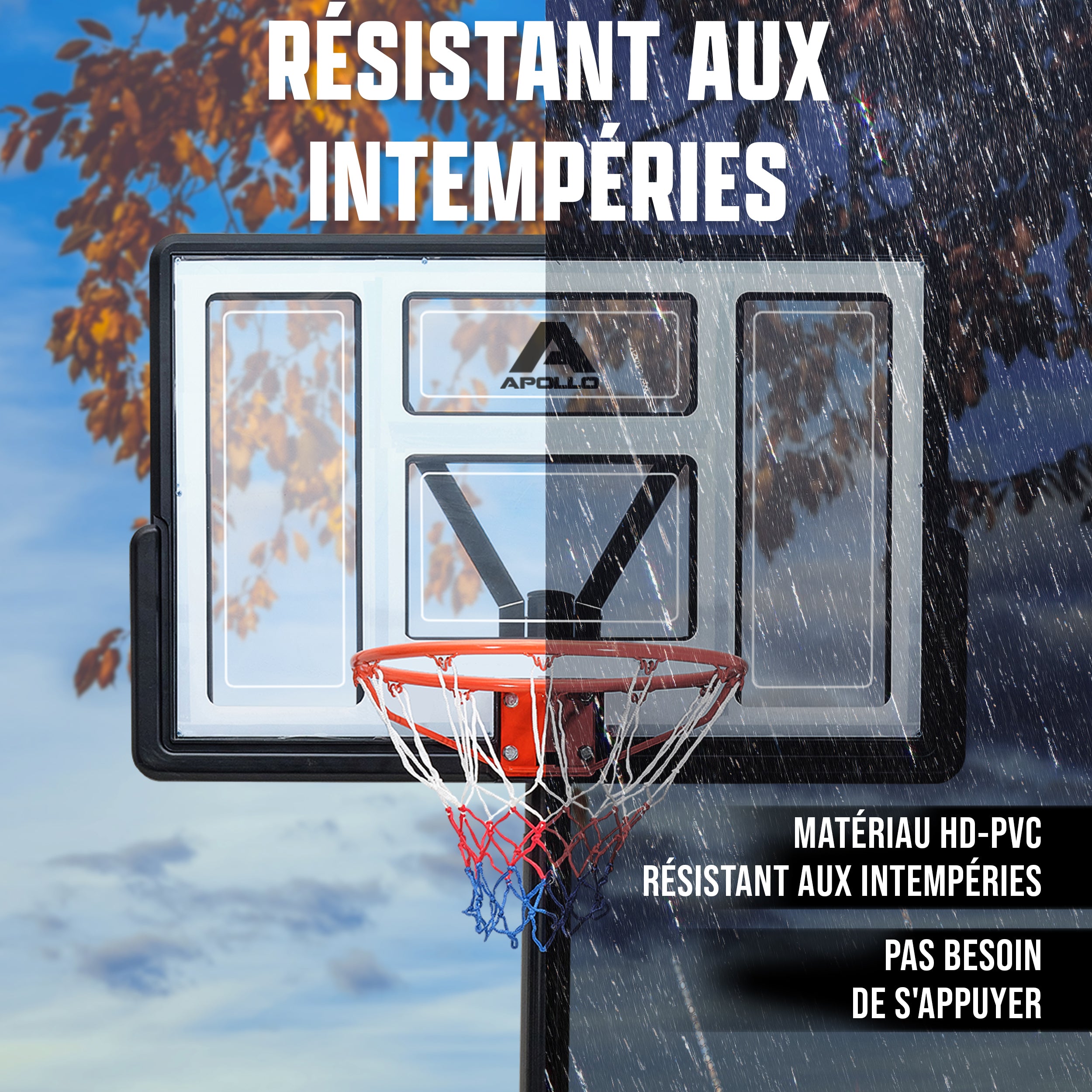 Apollo - Panier de Basket avec Support et roulettes - Hauteur réglable du Panier de 230 à 305 cm -