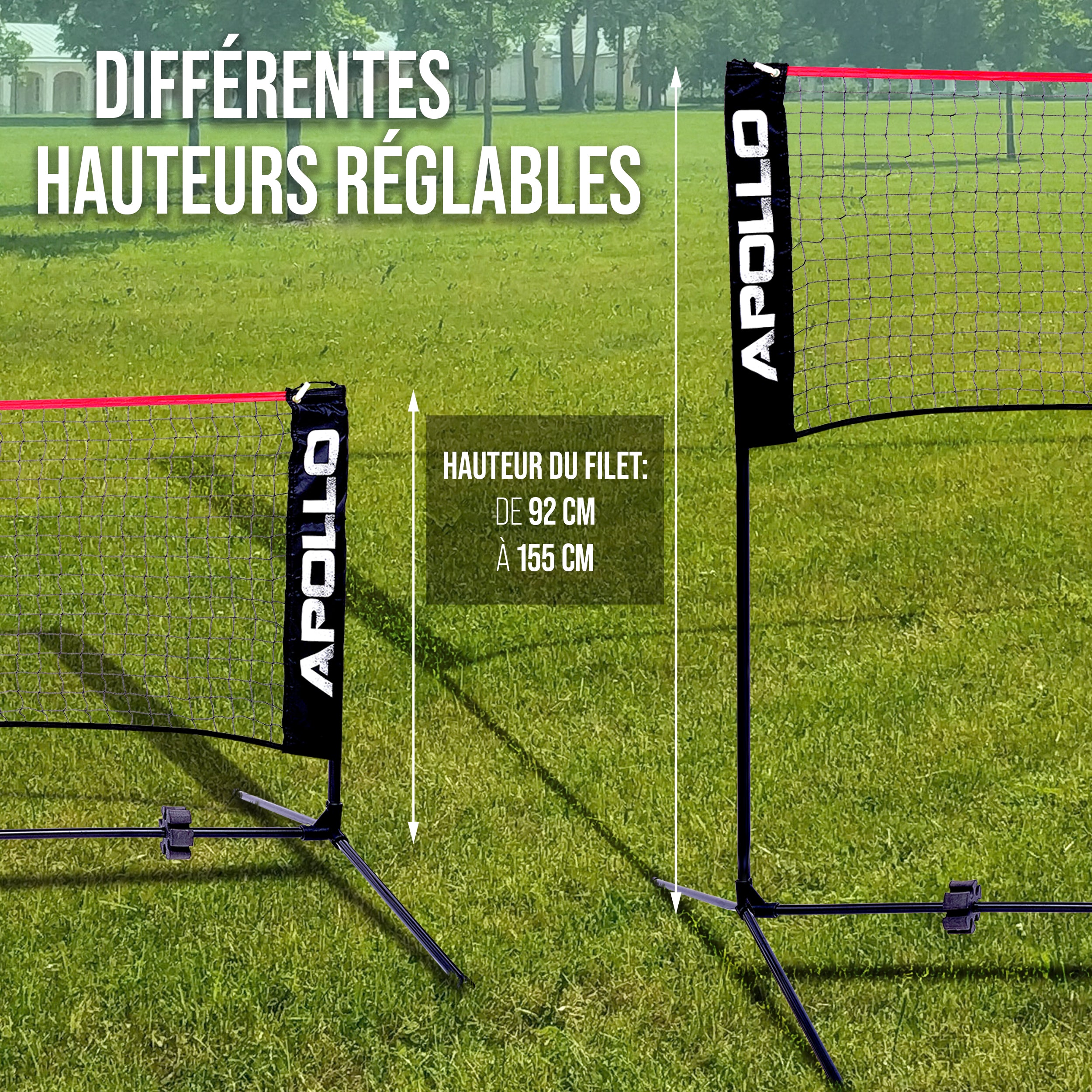 Apollo - Apollo Filet Badminton - Filet de Volley Ball - différentes tailles et réglables - Rouge 400 cm