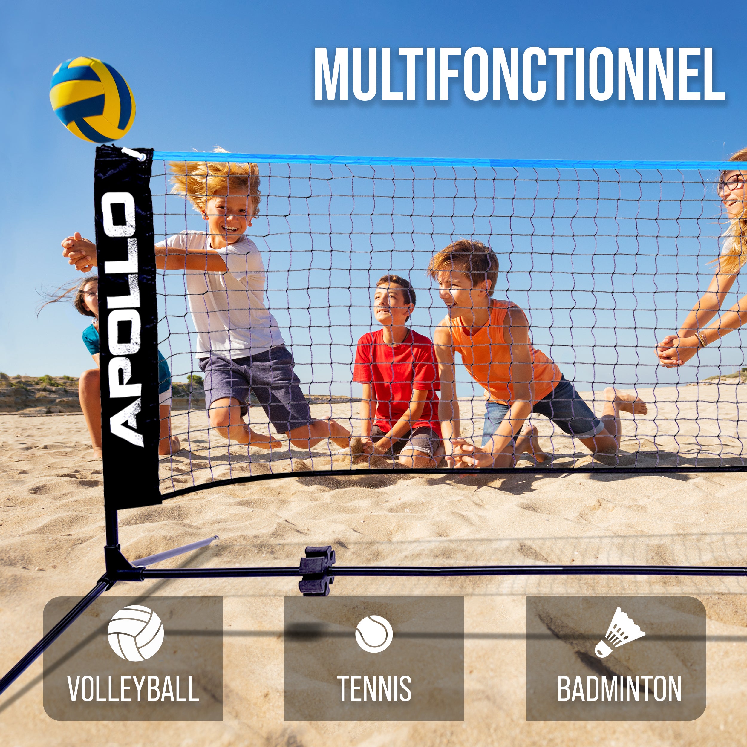 Apollo - Apollo Filet Badminton - Filet de Volley Ball - différentes tailles et réglables - Bleu 400 cm