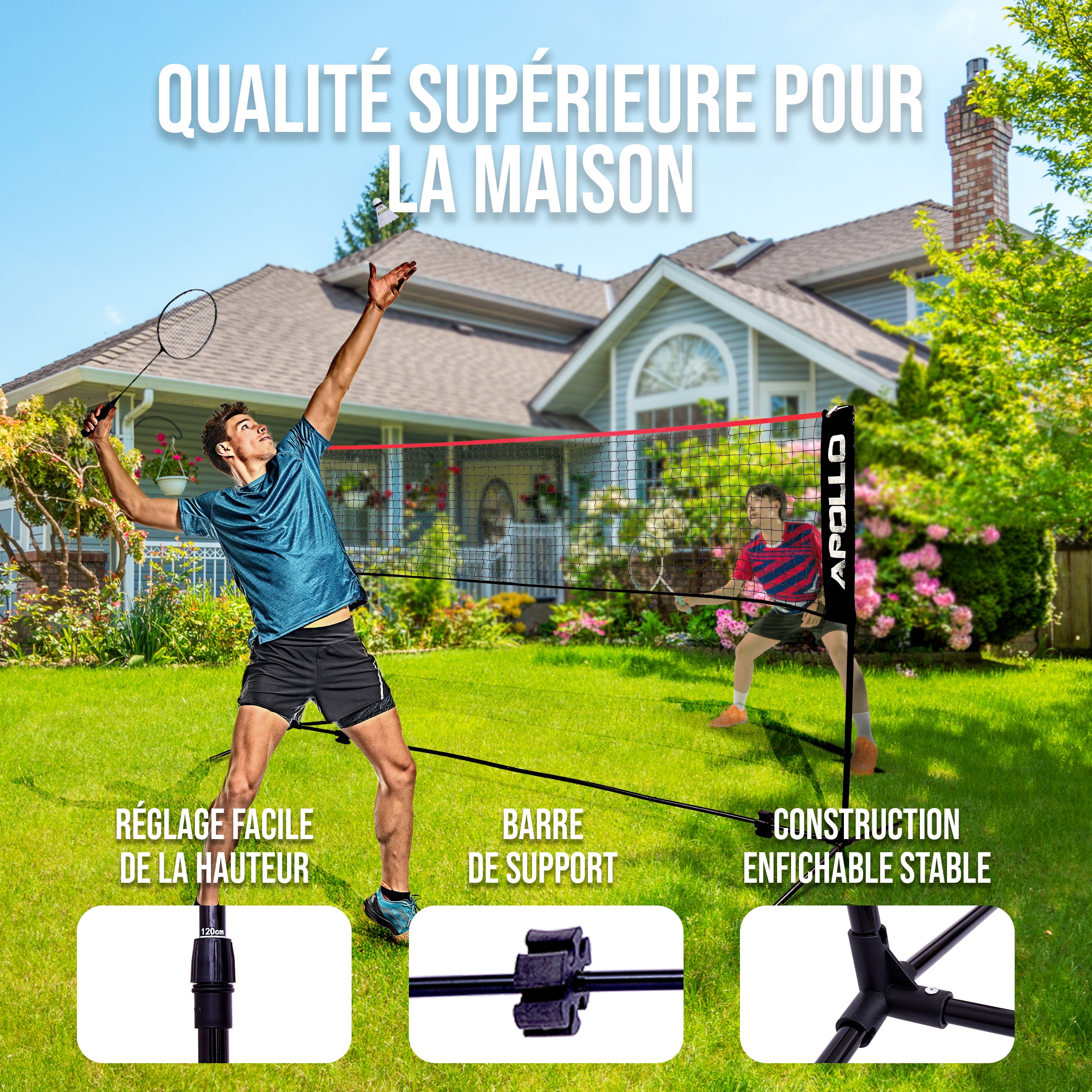 Apollo - Apollo Filet Badminton - Filet de Volley Ball - différentes tailles et réglables - Rouge 500 cm