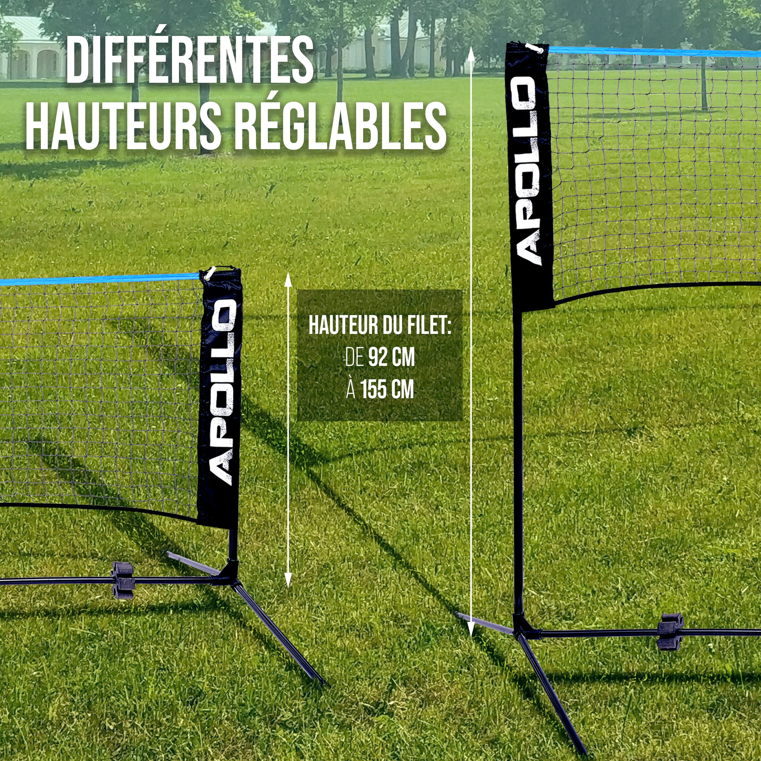 Apollo - Apollo Filet Badminton - Filet de Volley Ball - différentes tailles et réglables - Bleu 300 cm
