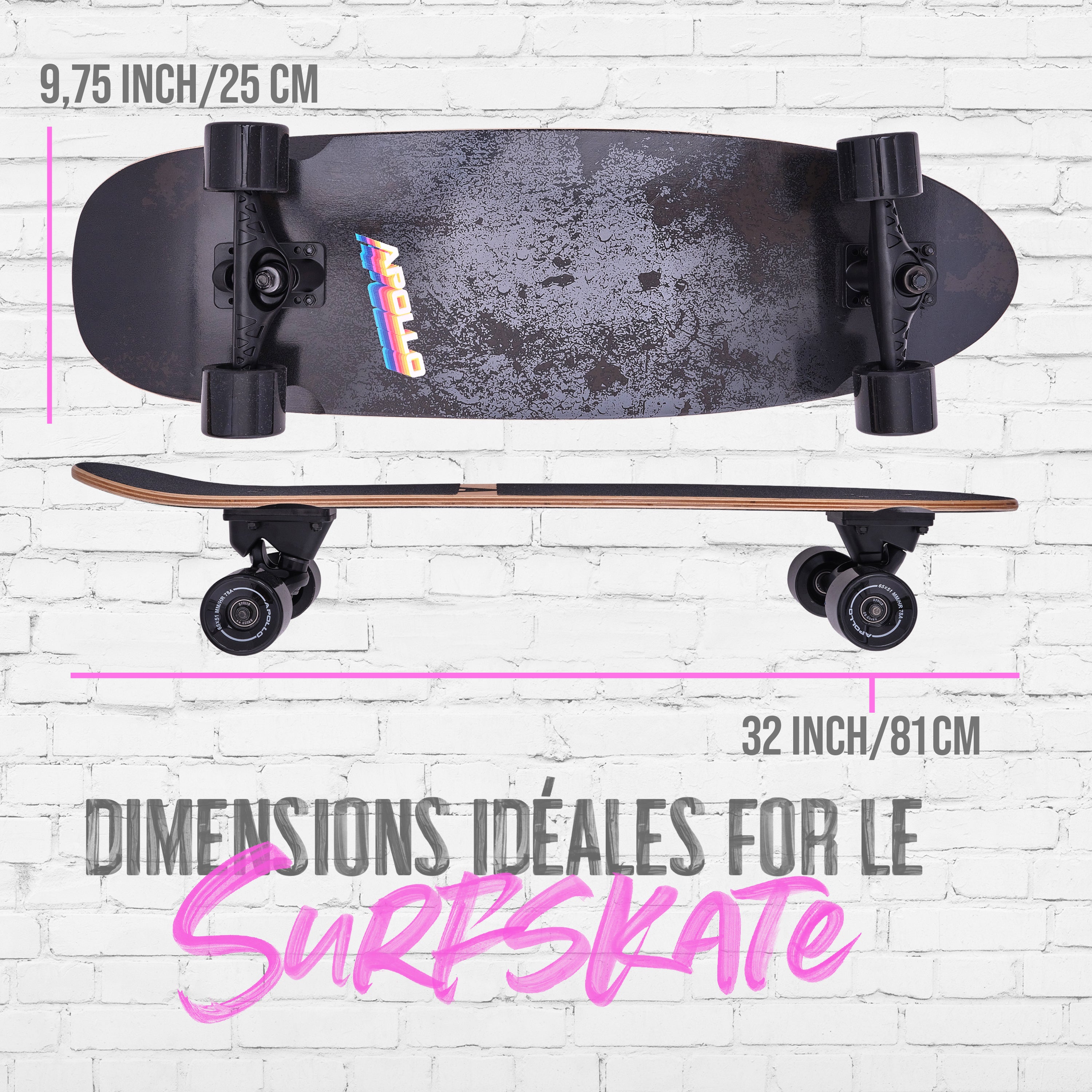 Apollo - Surf Style Skateboard - Black Marble - Black Marble