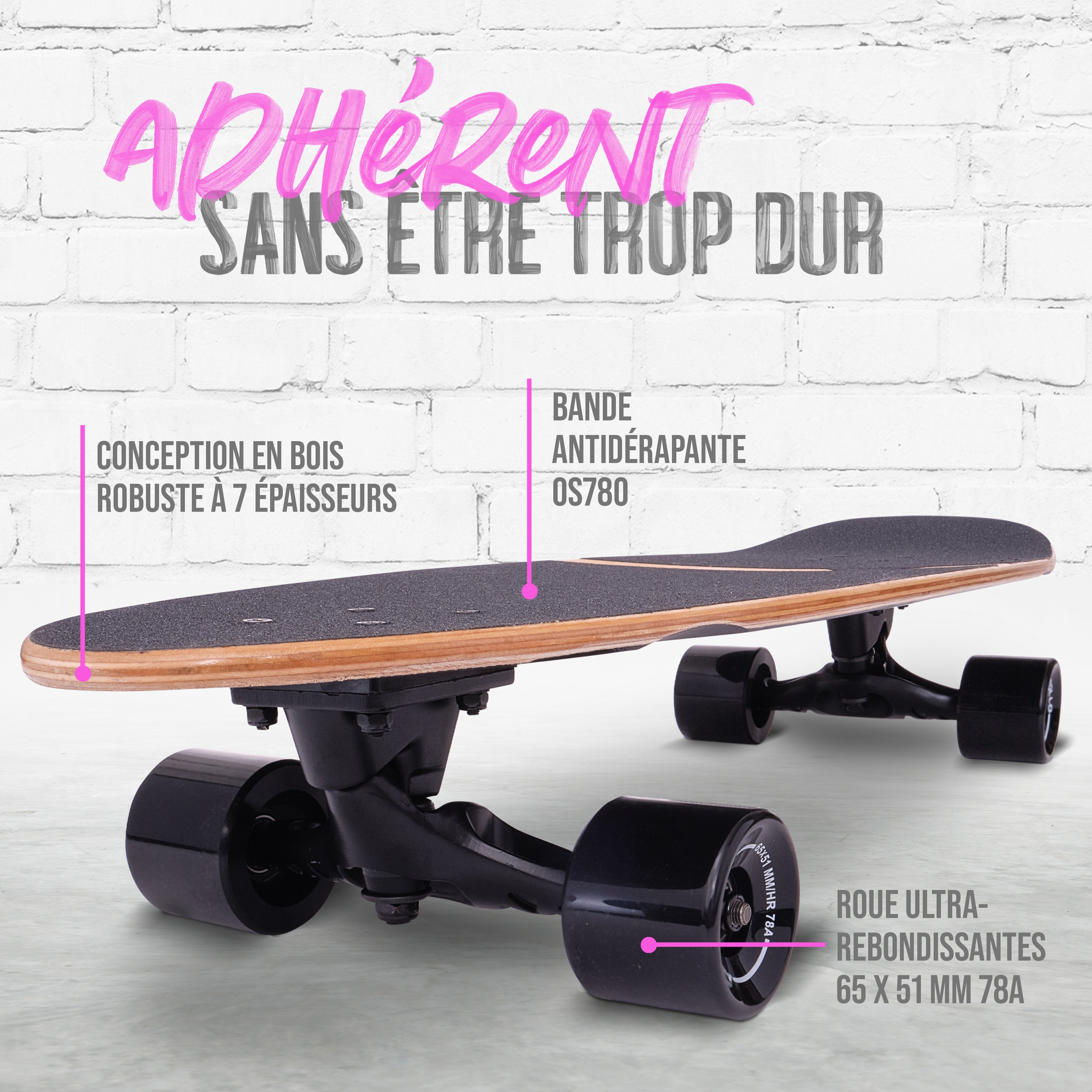 Apollo - Surf Style Skateboard - Black Marble - Black Marble