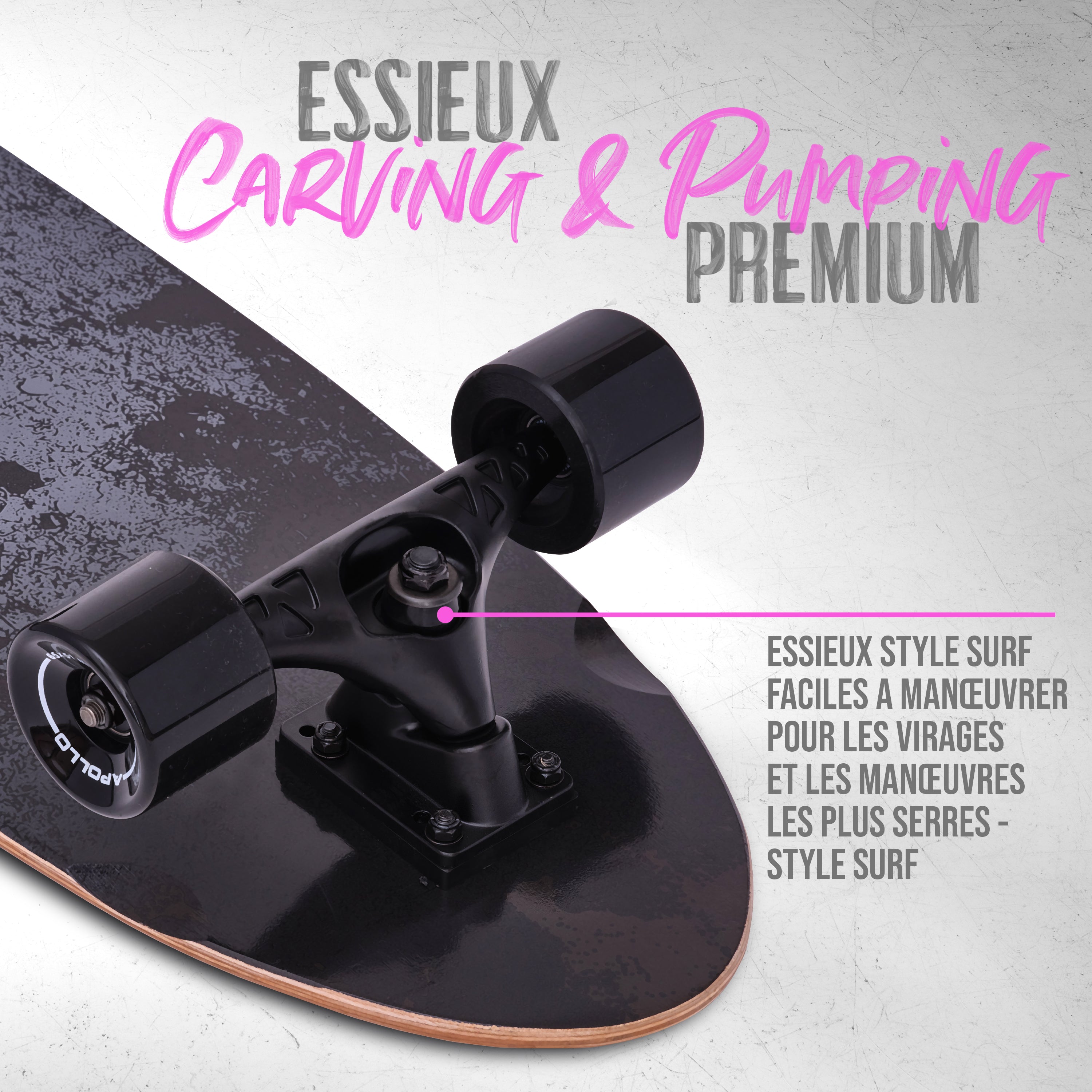 Apollo - Surf Style Skateboard - Black Marble - Black Marble