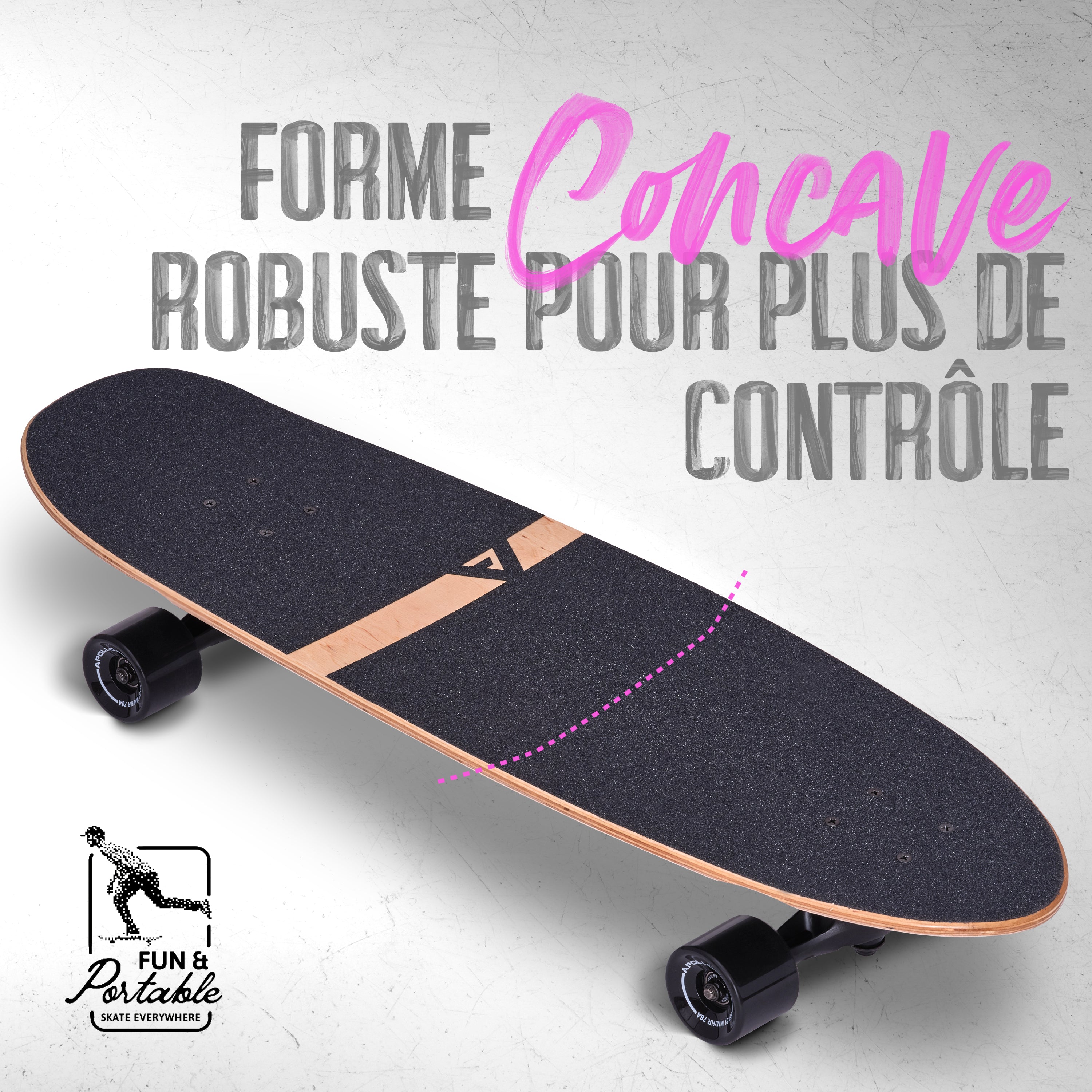 Apollo - Surf Style Skateboard - Black Marble - Black Marble