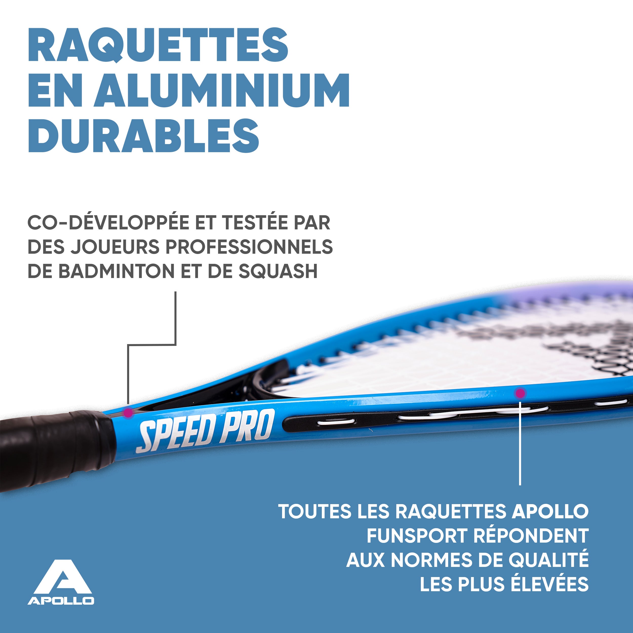 Apollo - Kit Raquettes Badminton de Différentes Couleurs pour Adulte et Enfant - Bleu