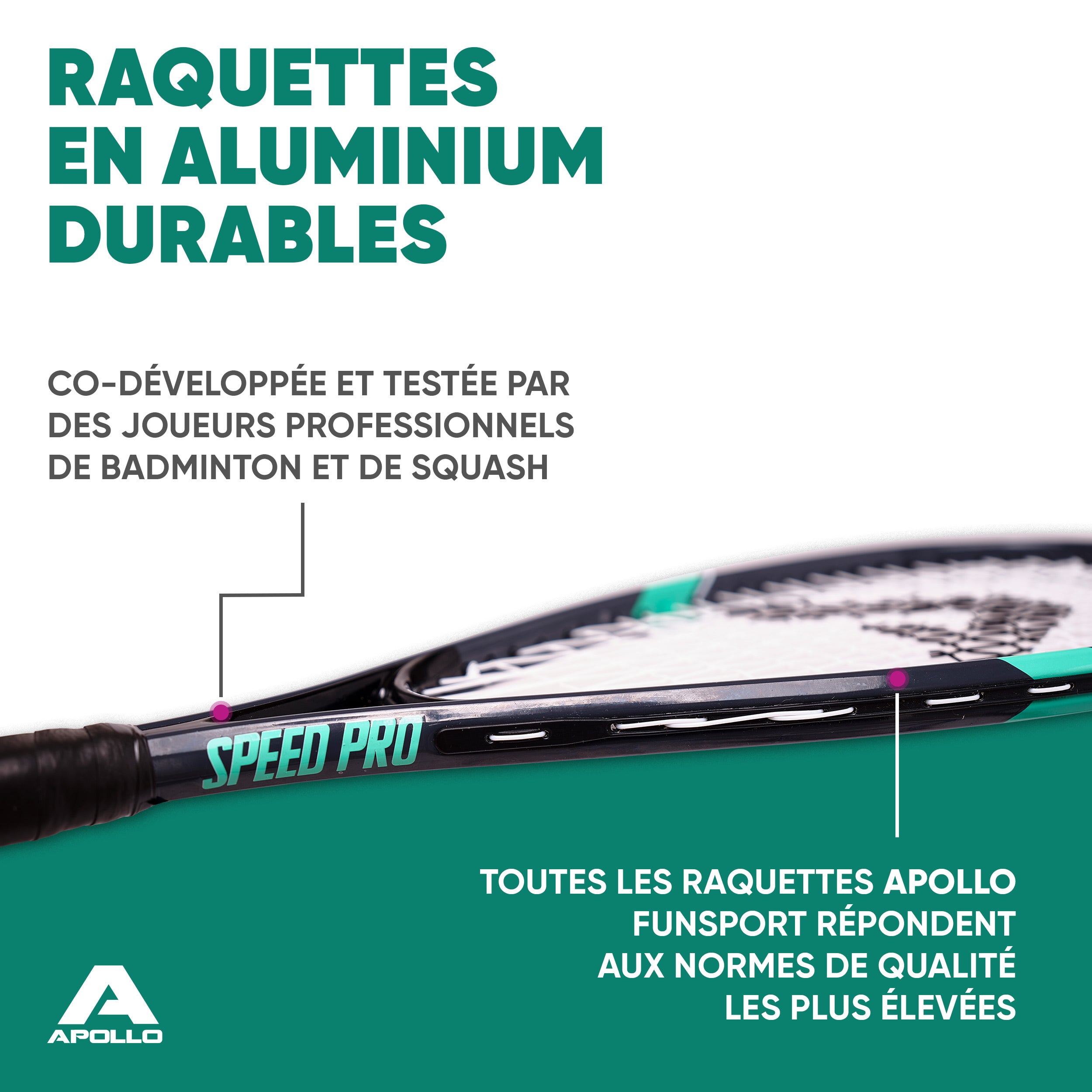 Apollo - Kit Raquettes Badminton de Différentes Couleurs pour Adulte et Enfant - Gris Menthe