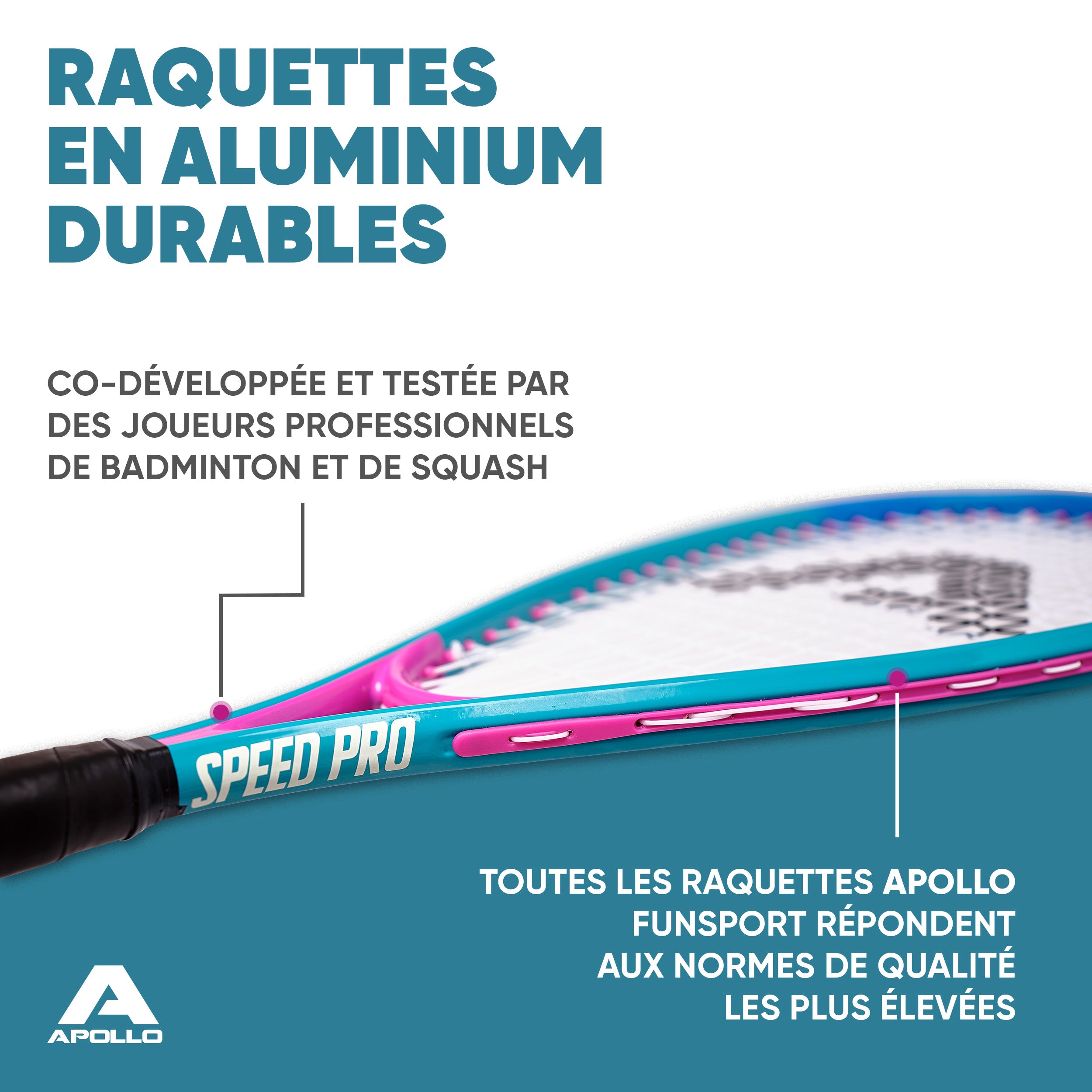 Apollo - Kit Raquettes Badminton de Différentes Couleurs pour Adulte et Enfant - Bleu Rose