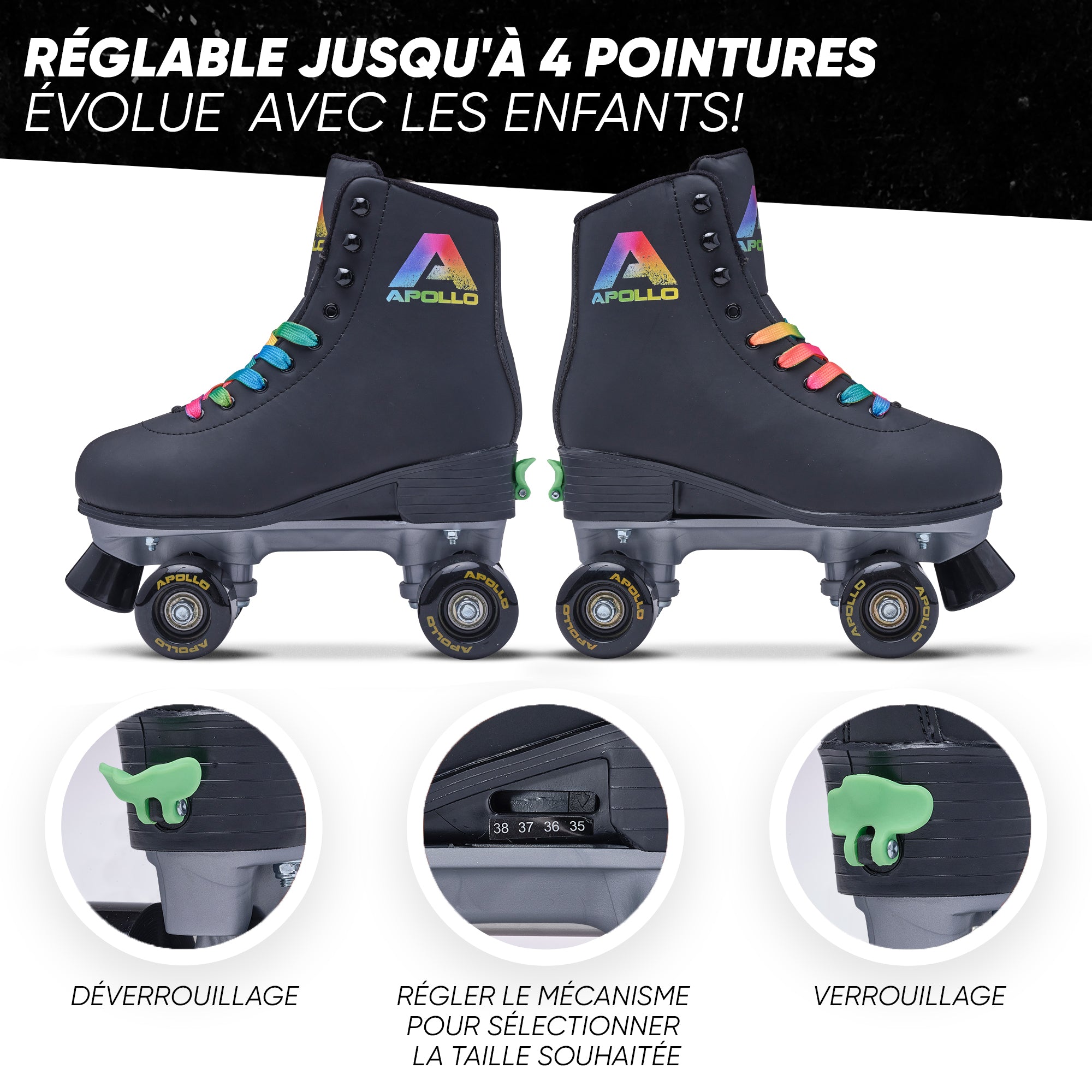Apollo - Classic patins à roulettes fille et garçon - adolescents et adultes - Rodeo Drive - L (39-42)