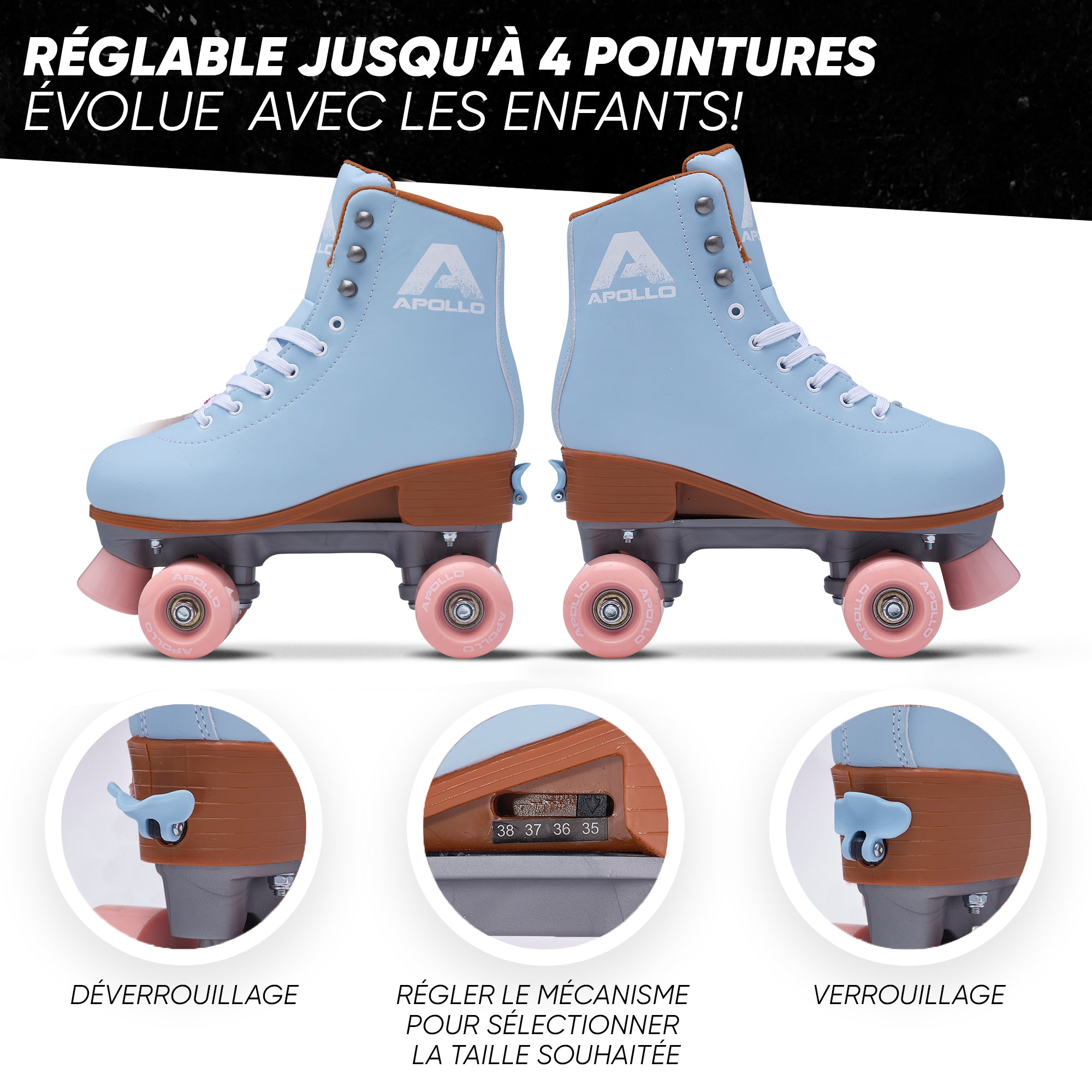 Apollo - Classic patins à roulettes fille et garçon - adolescents et adultes - Nightfever blue - L (39-42)