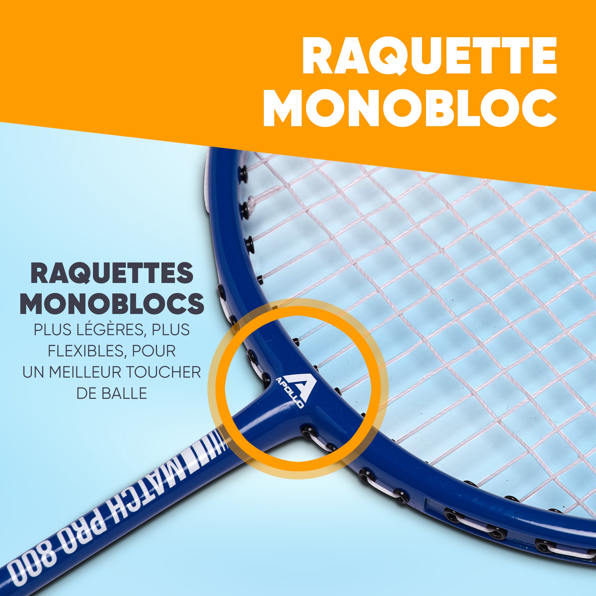 Apollo - Set de badminton Match Pro 800 – inclus : sac de transport, 2 raquettes, volants - Bleu Vert