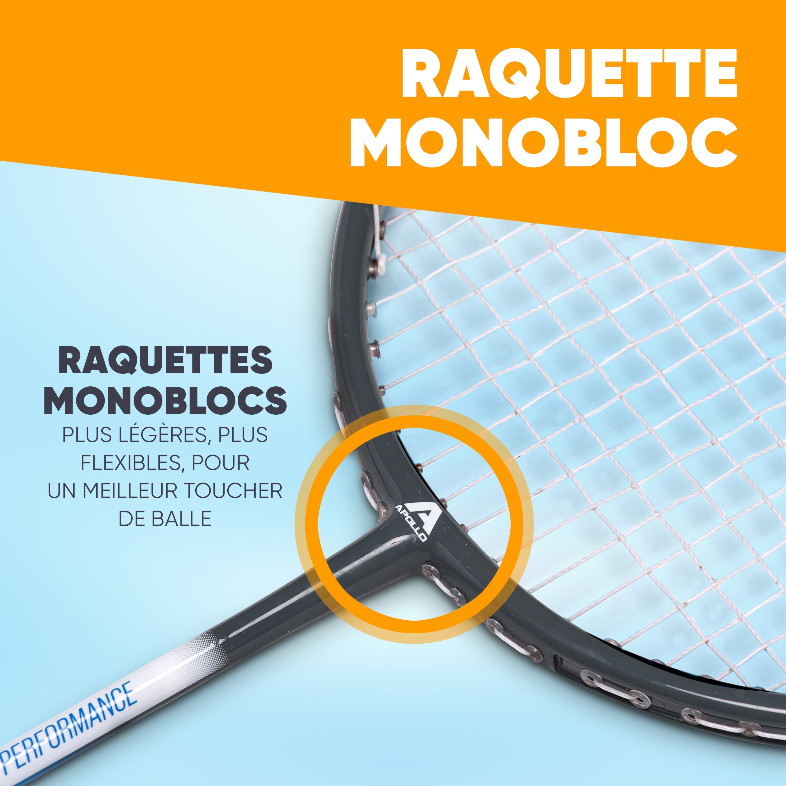 Apollo - Set de badminton Match Pro 800 – inclus : sac de transport, 2 raquettes, volants - Bleu Gris