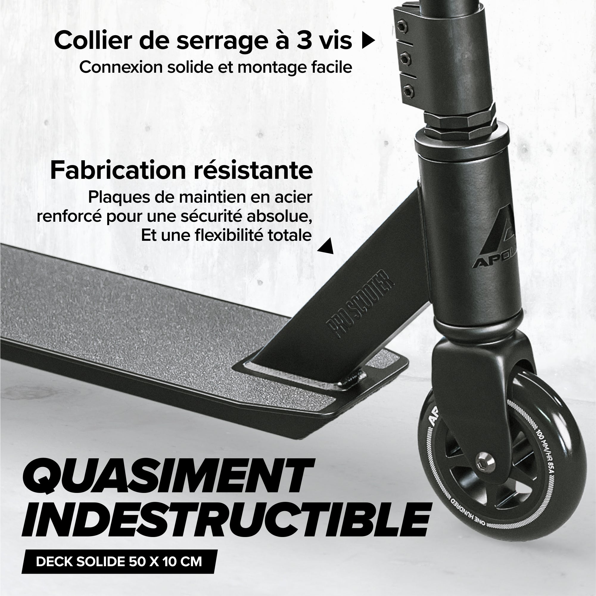 Apollo - Trottinette Freestyle Genius Pro - Trottinette robuste avec roulement à billes ABEC 9 - Noir