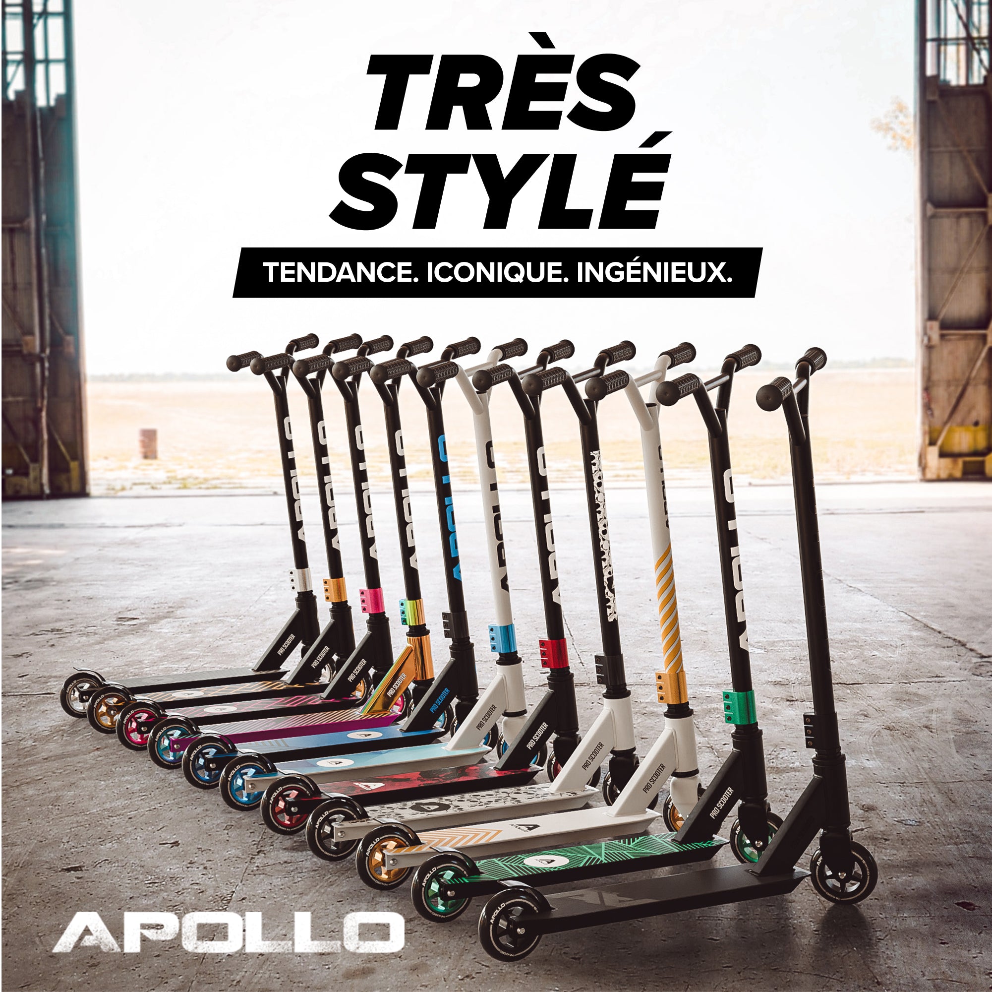 Apollo - Trottinette Freestyle Genius Pro - Trottinette robuste avec roulement à billes ABEC 9 - Noir