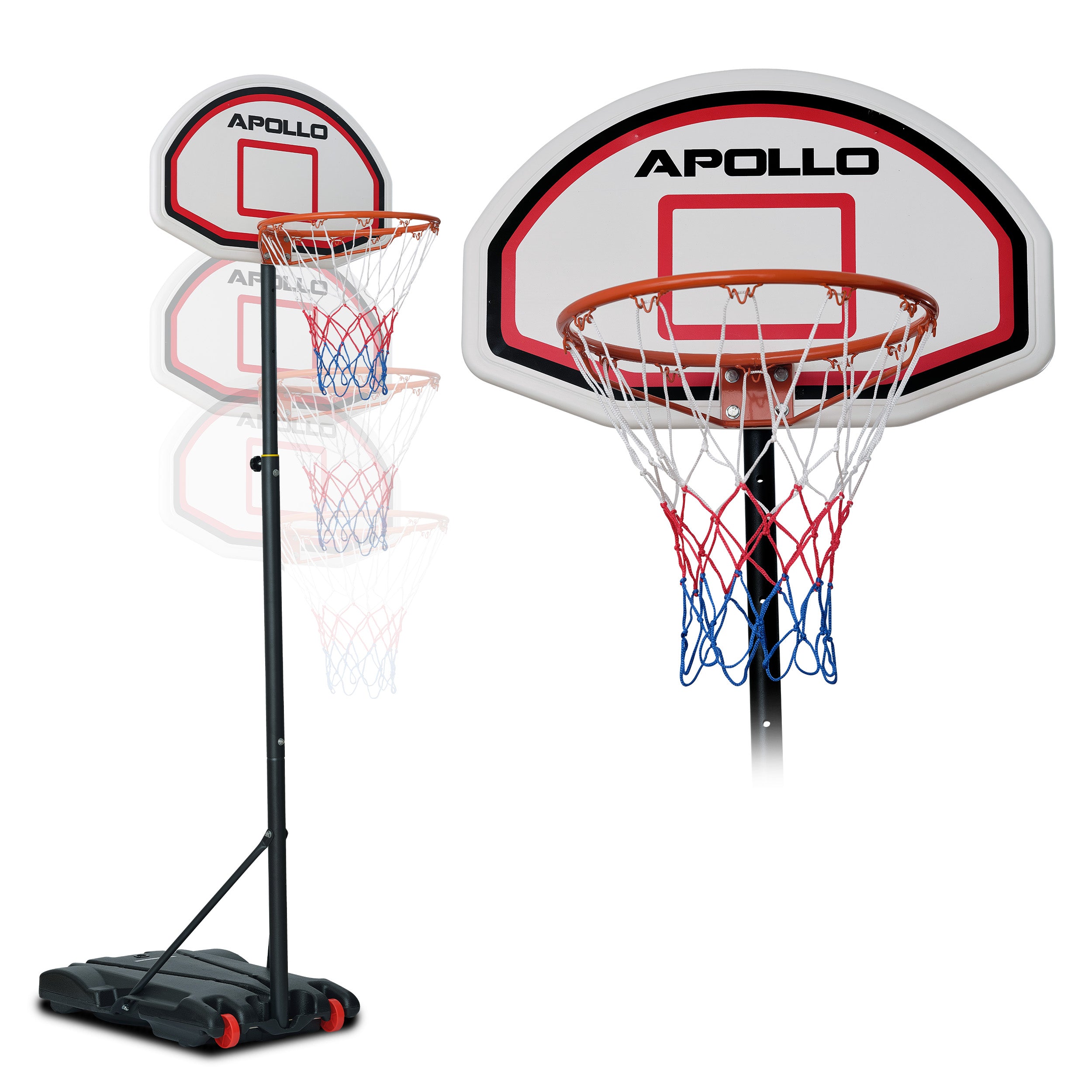 Apollo - Panier de Basket avec Support et roulettes - Hauteur réglable du Panier de 255 à 210 cm - Classic