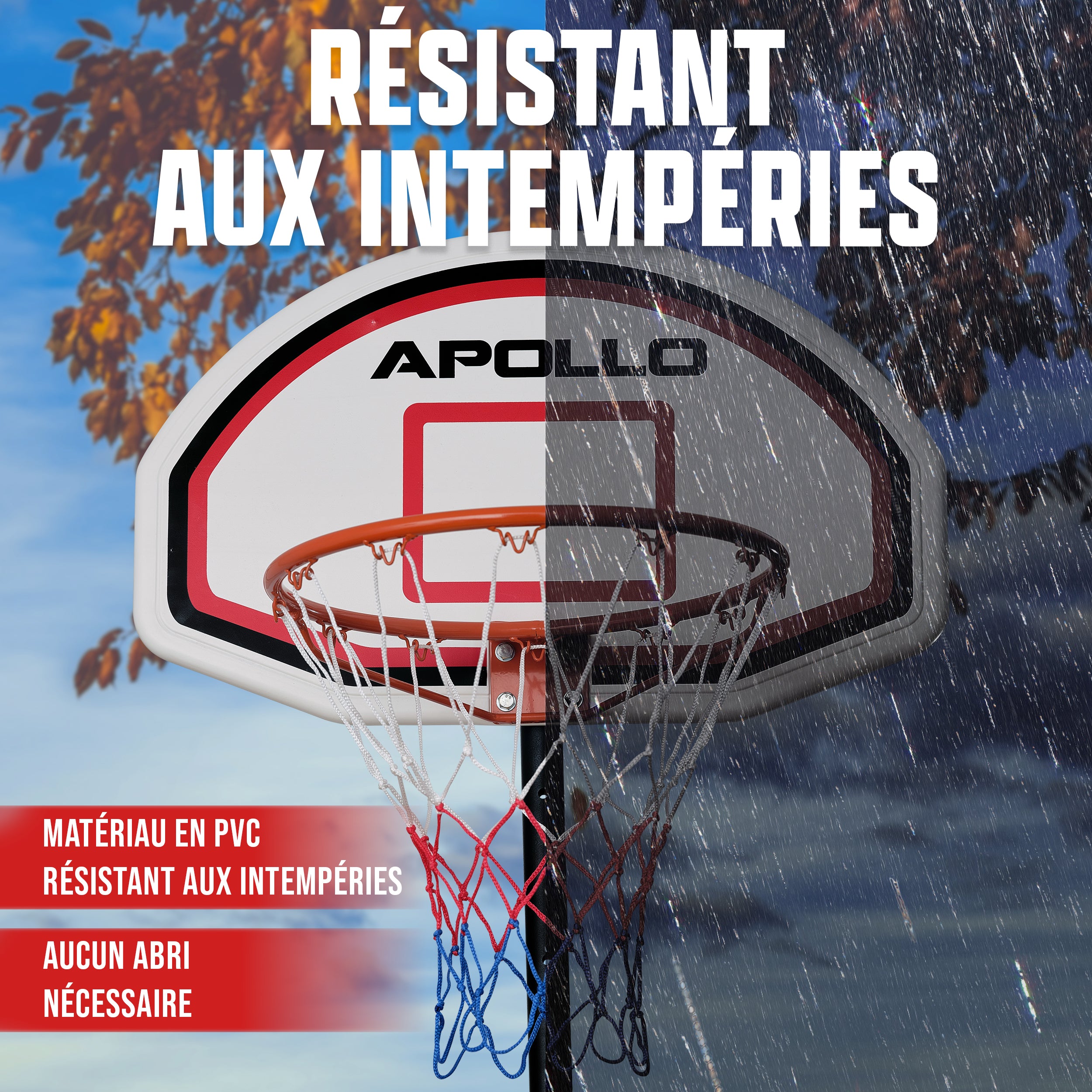 Apollo - Panier de Basket avec Support et roulettes - Hauteur réglable du Panier de 255 à 210 cm - Classic