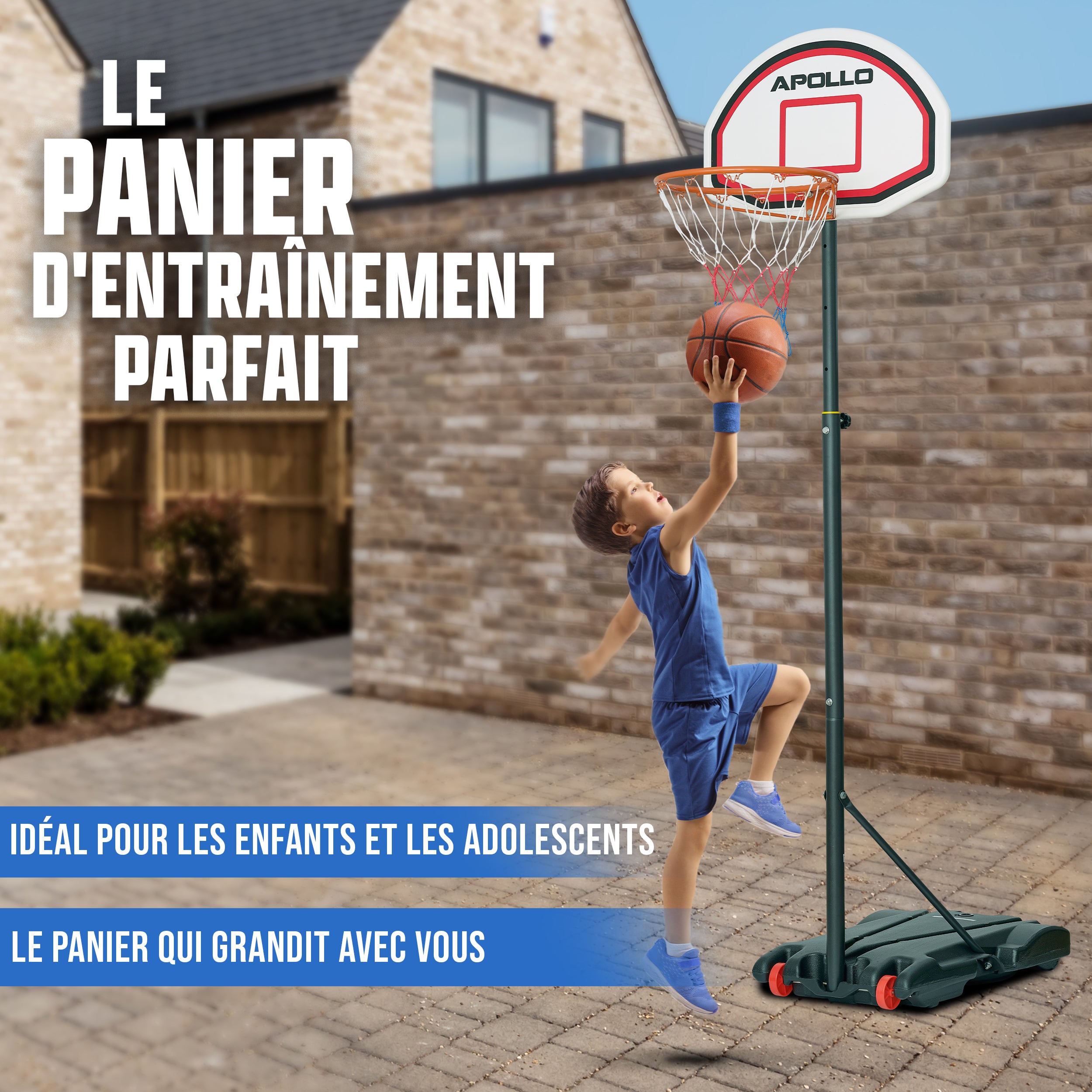 Apollo - Panier de Basket avec Support et roulettes - Hauteur réglable du Panier de 255 à 210 cm - Classic