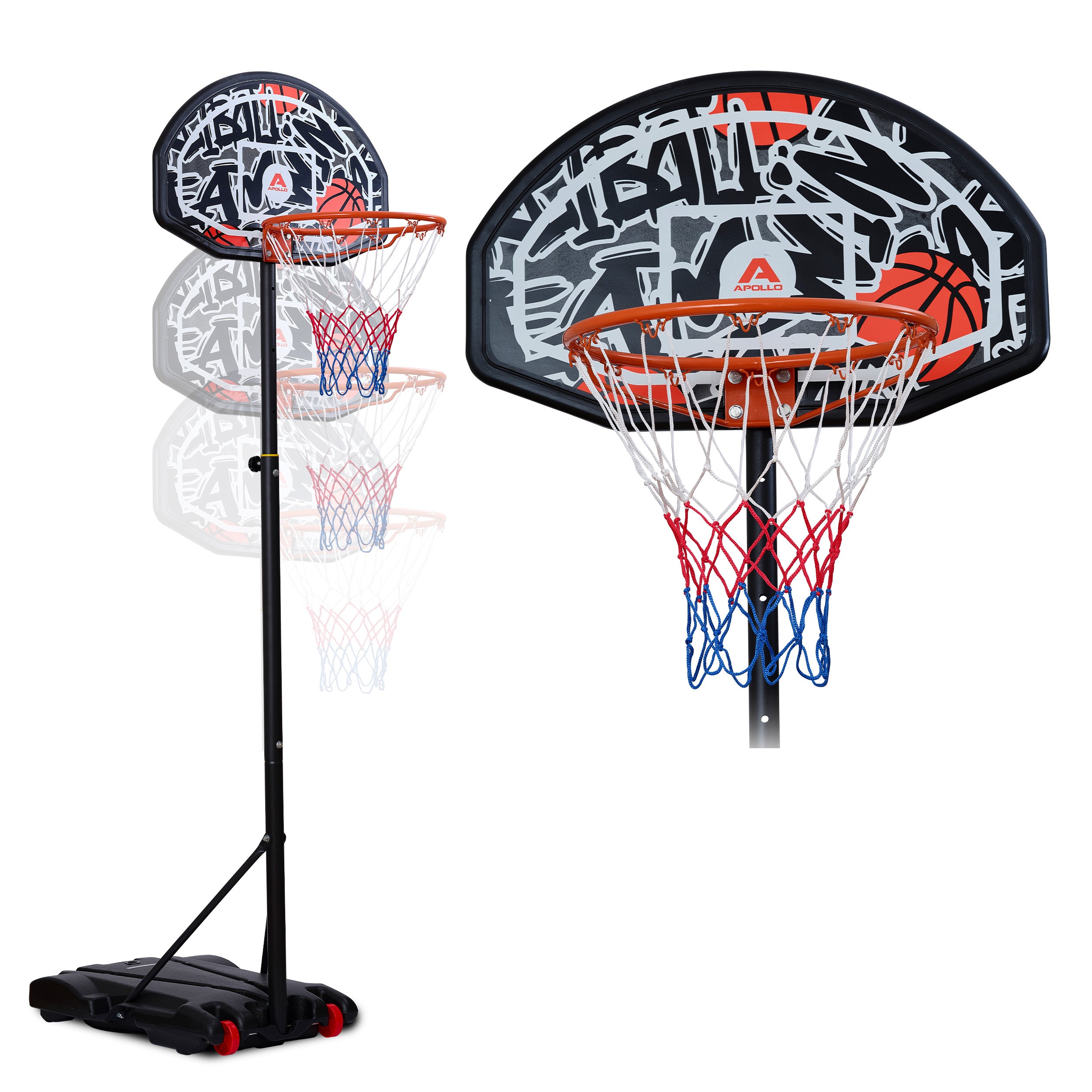 Apollo - Panier de Basket avec Support et roulettes - Hauteur réglable du Panier de 255 à 210 cm - Graffiti
