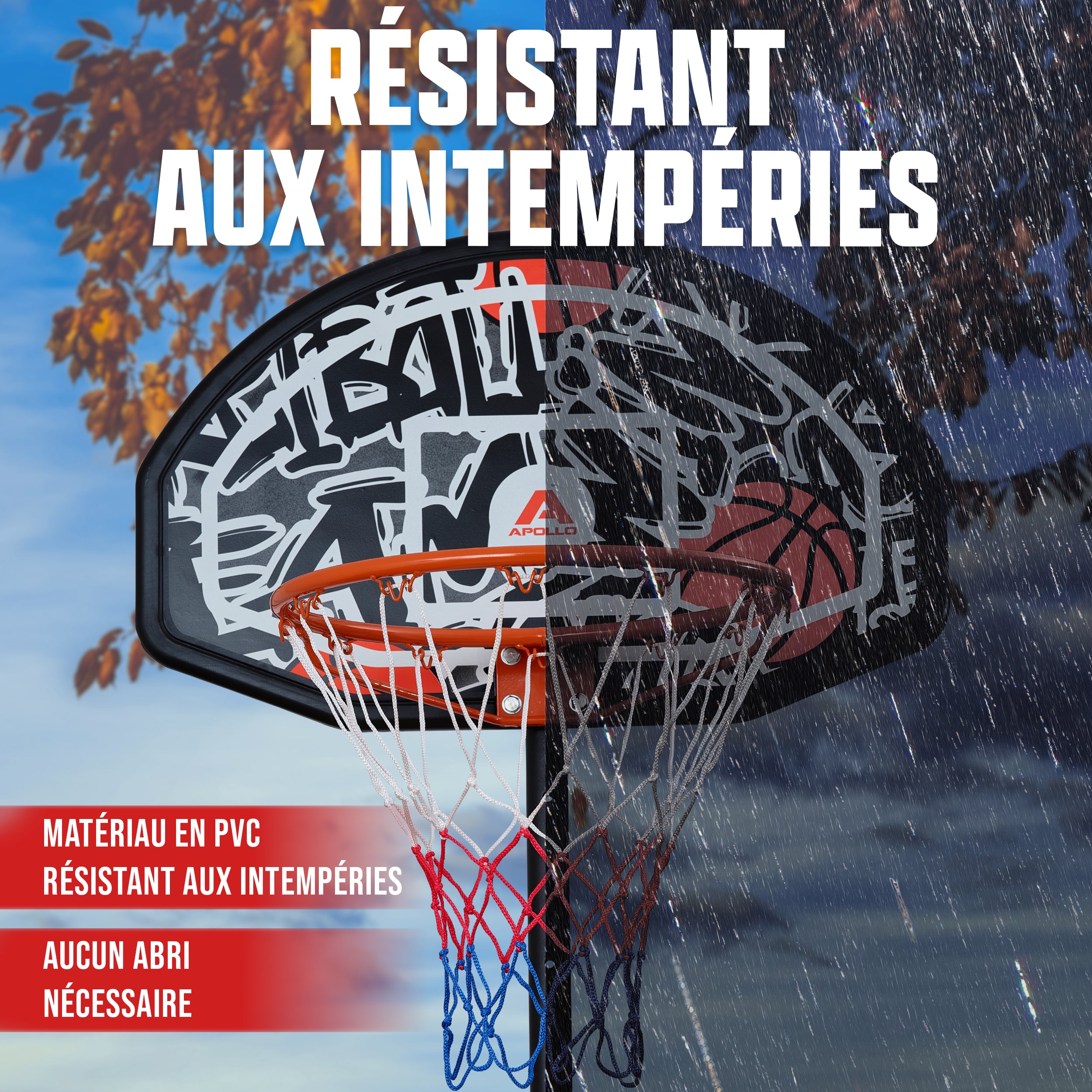 Apollo - Panier de Basket avec Support et roulettes - Hauteur réglable du Panier de 255 à 210 cm - Graffiti