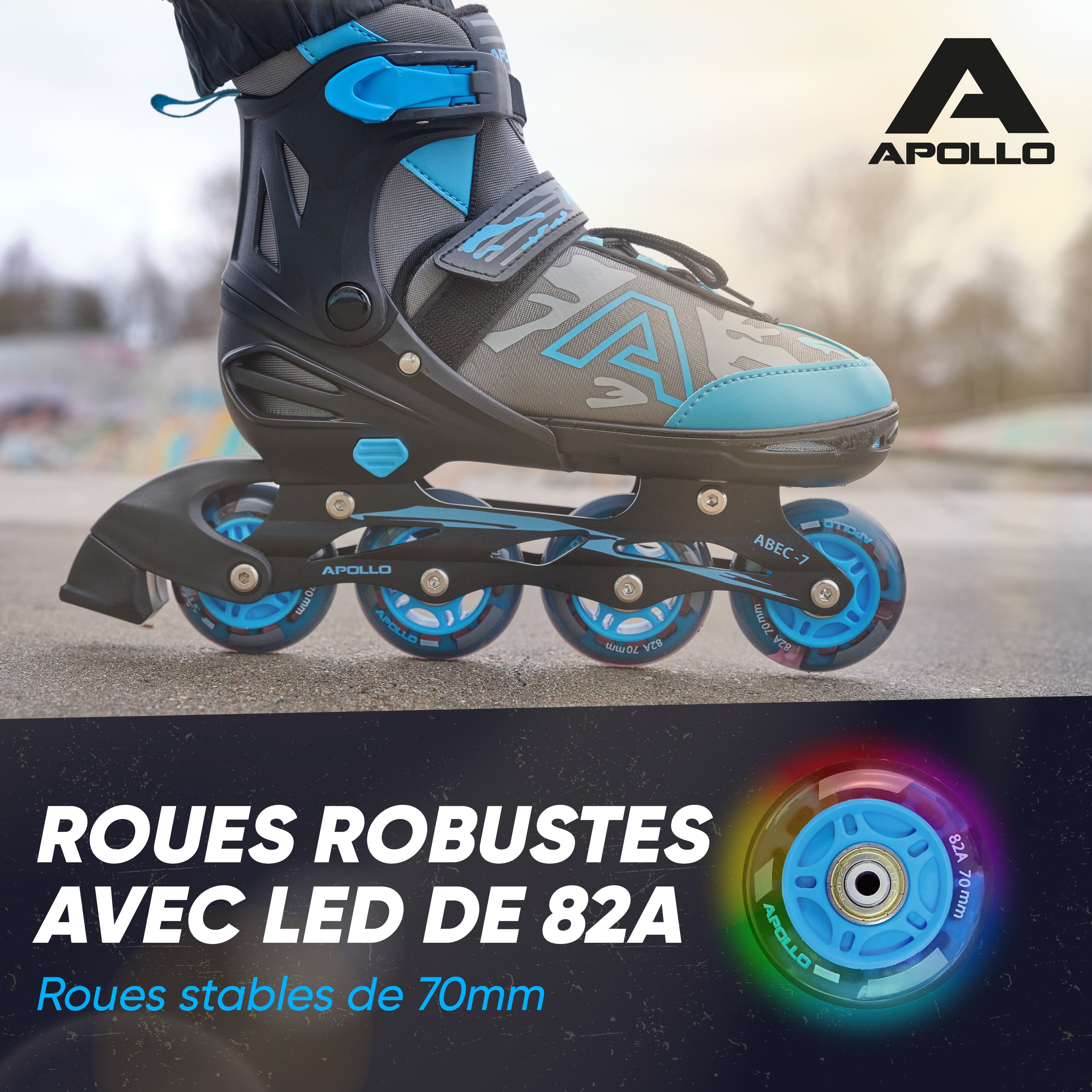 Apollo - Champion rollers adultes/enfants à pointure réglable - Bleu - L (39-42)