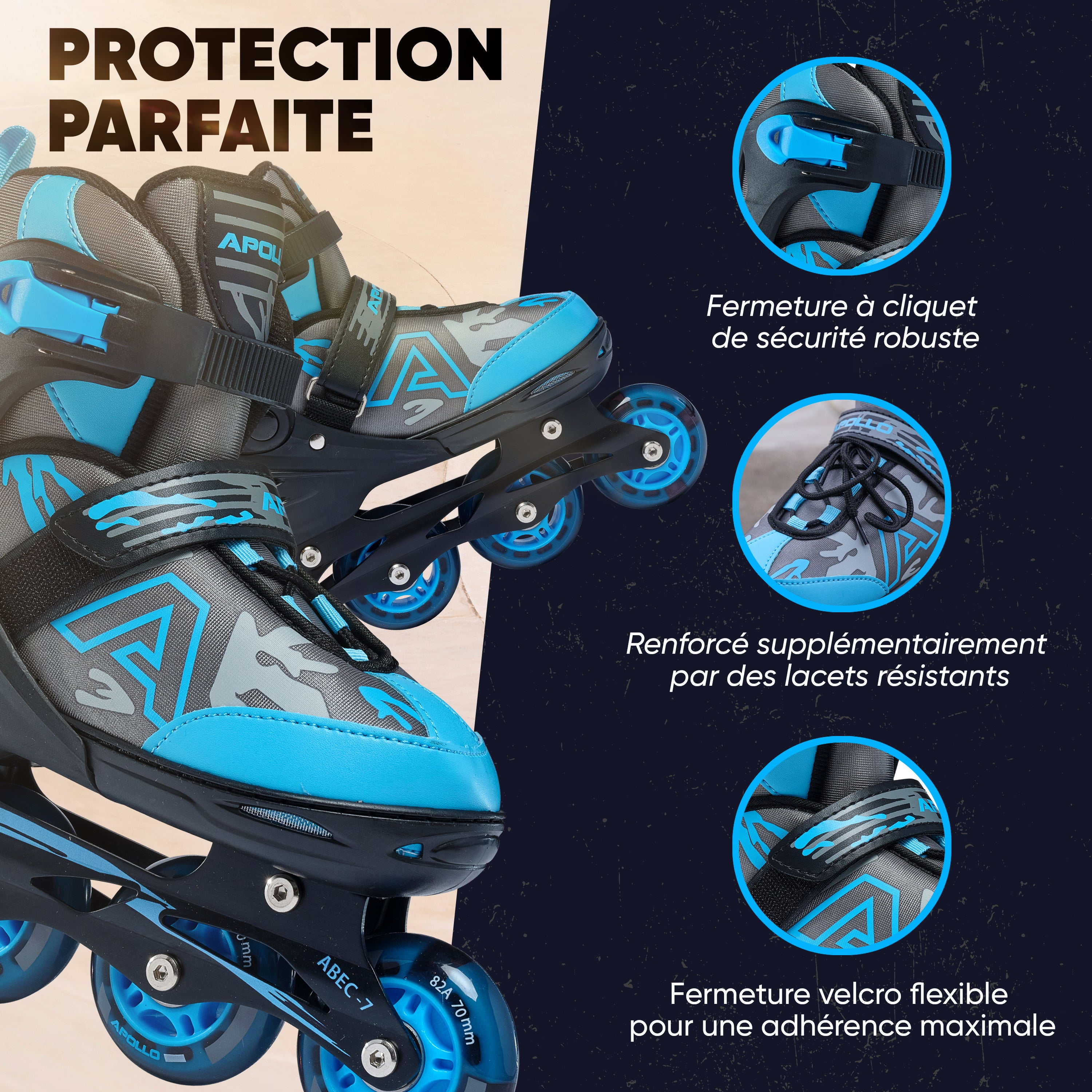 Apollo - Champion rollers adultes/enfants à pointure réglable - Bleu - L (39-42)