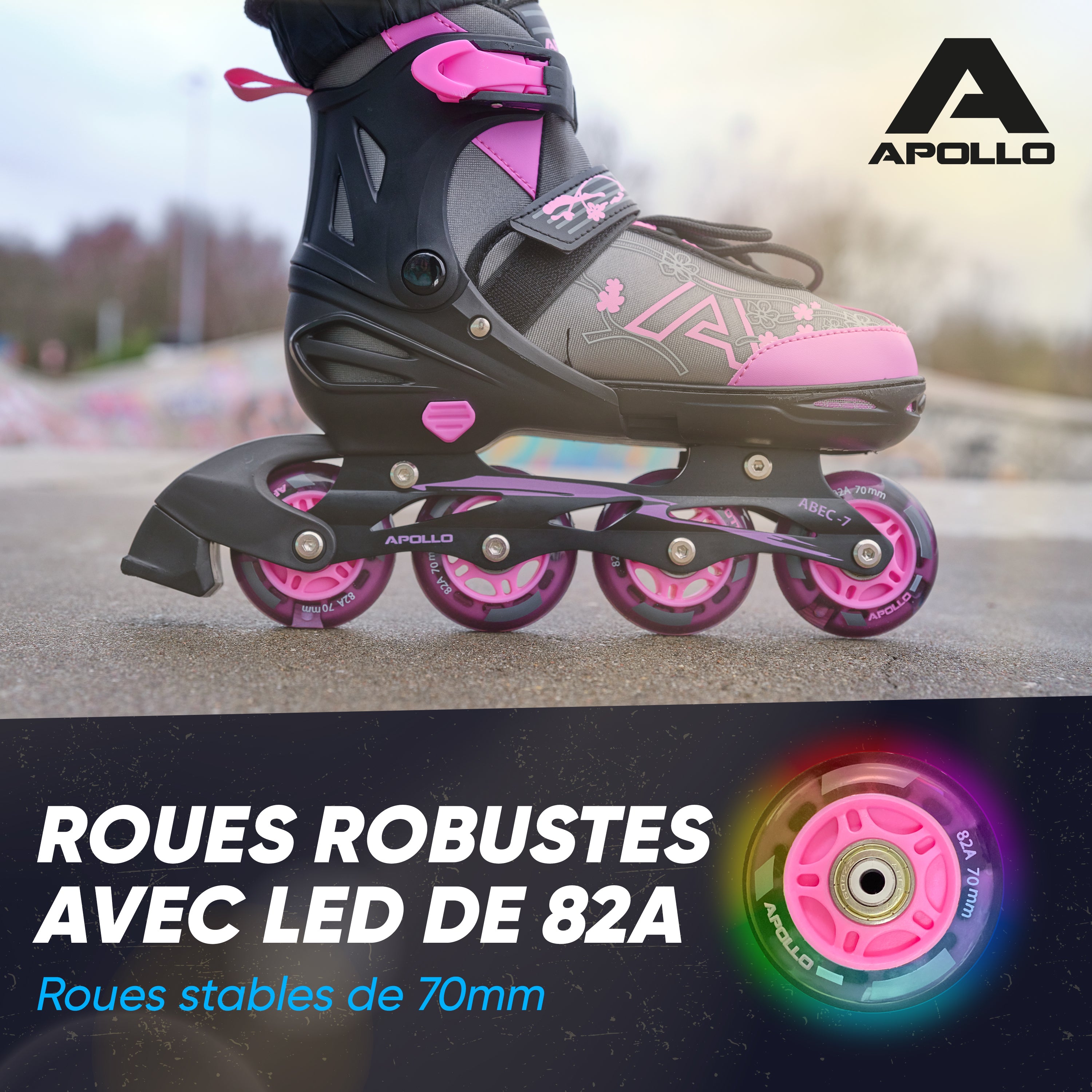 Apollo - Champion rollers adultes/enfants à pointure réglable - Rose - L (39-42)