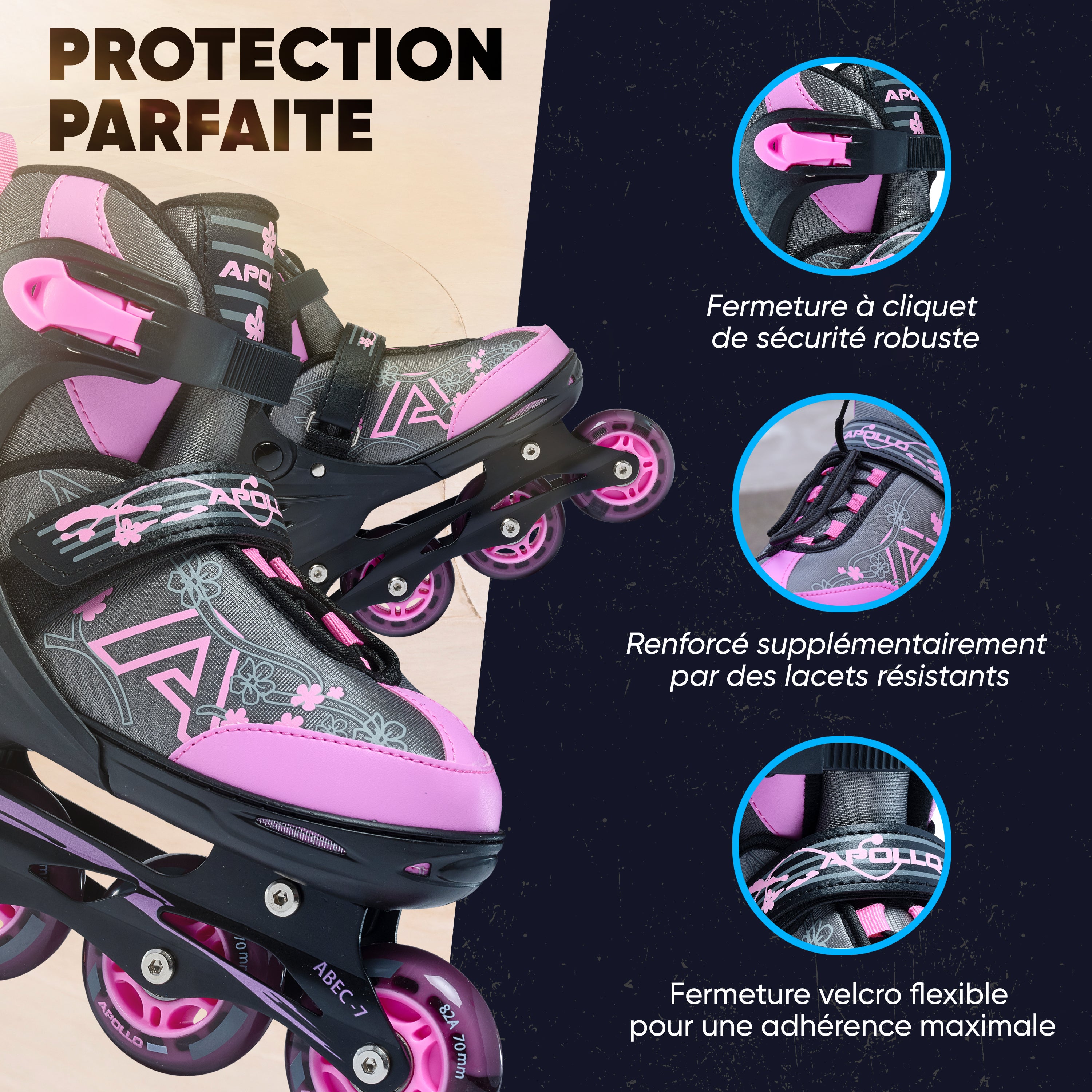 Apollo - Champion rollers adultes/enfants à pointure réglable - Rose - L (39-42)