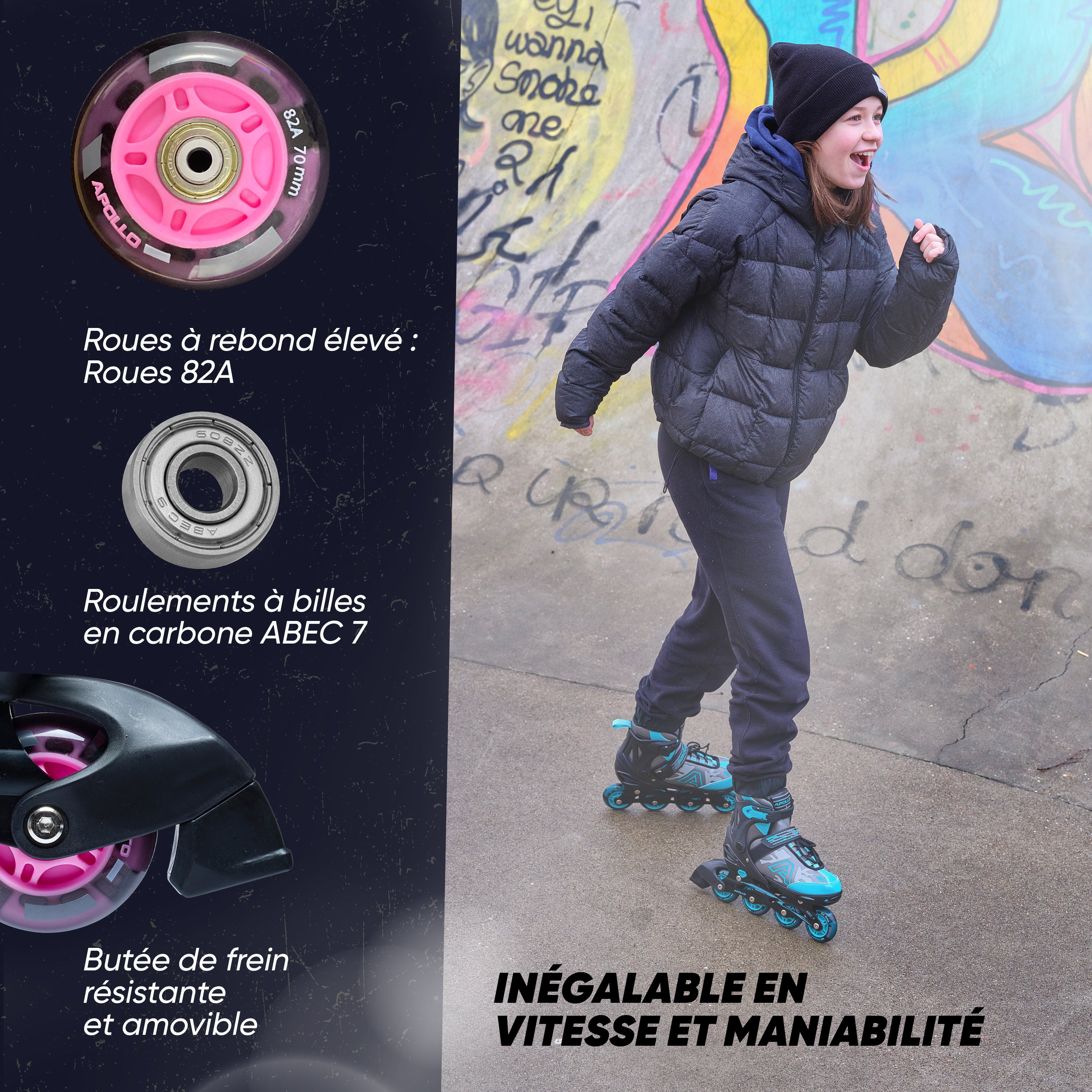 Apollo - Champion rollers adultes/enfants à pointure réglable - Rose - L (39-42)
