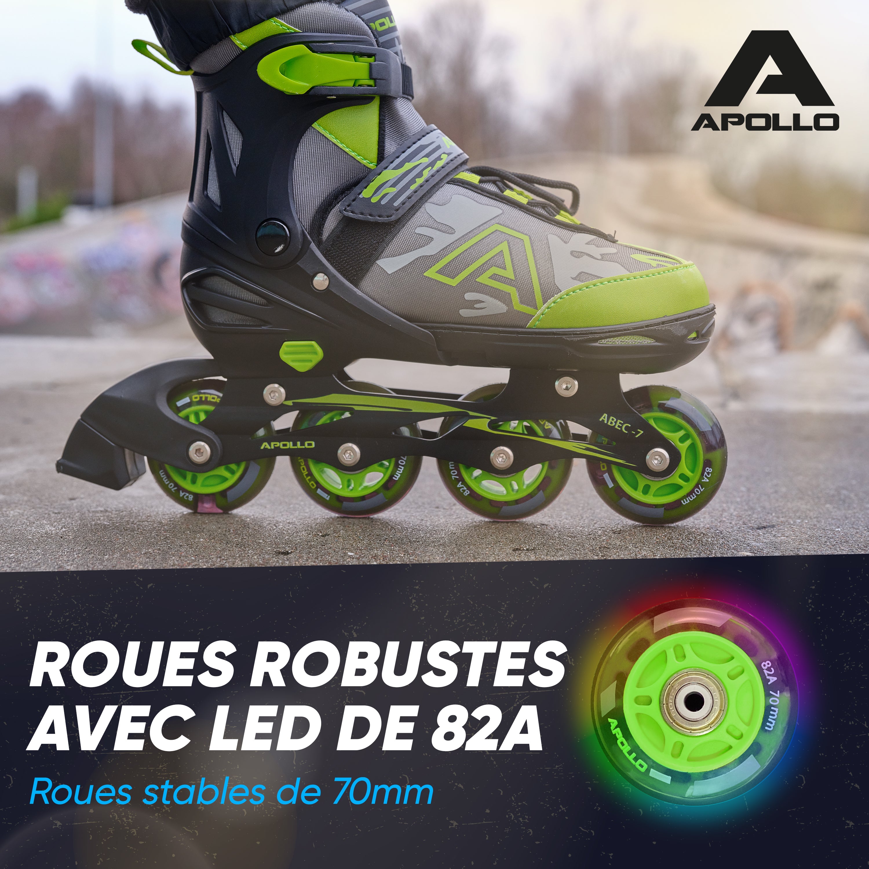 Apollo - Champion rollers adultes/enfants à pointure réglable - Vert - L (39-42)