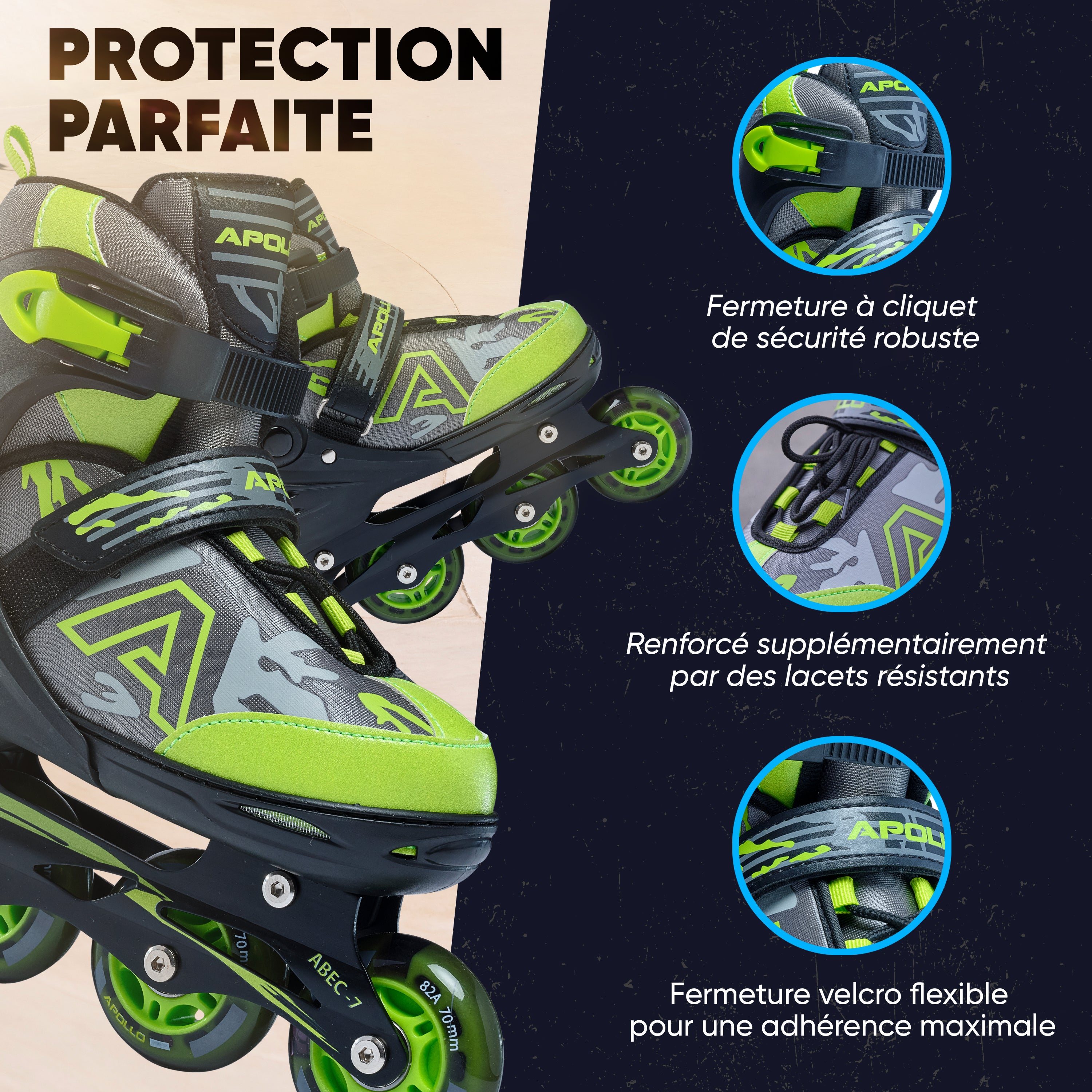 Apollo - Champion rollers adultes/enfants à pointure réglable - Vert - L (39-42)