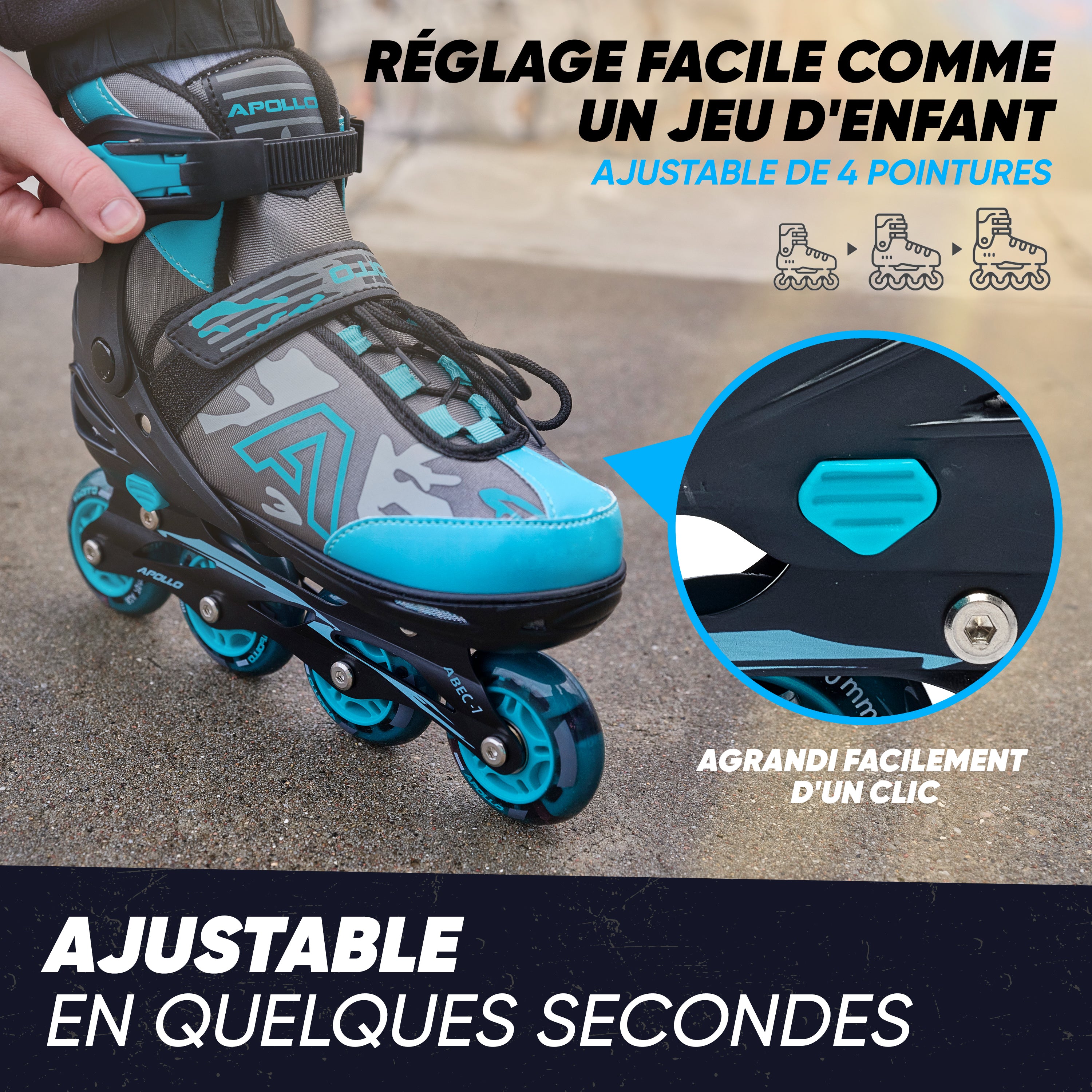 Apollo - Champion rollers adultes/enfants à pointure réglable - Menthe - L (39-42)