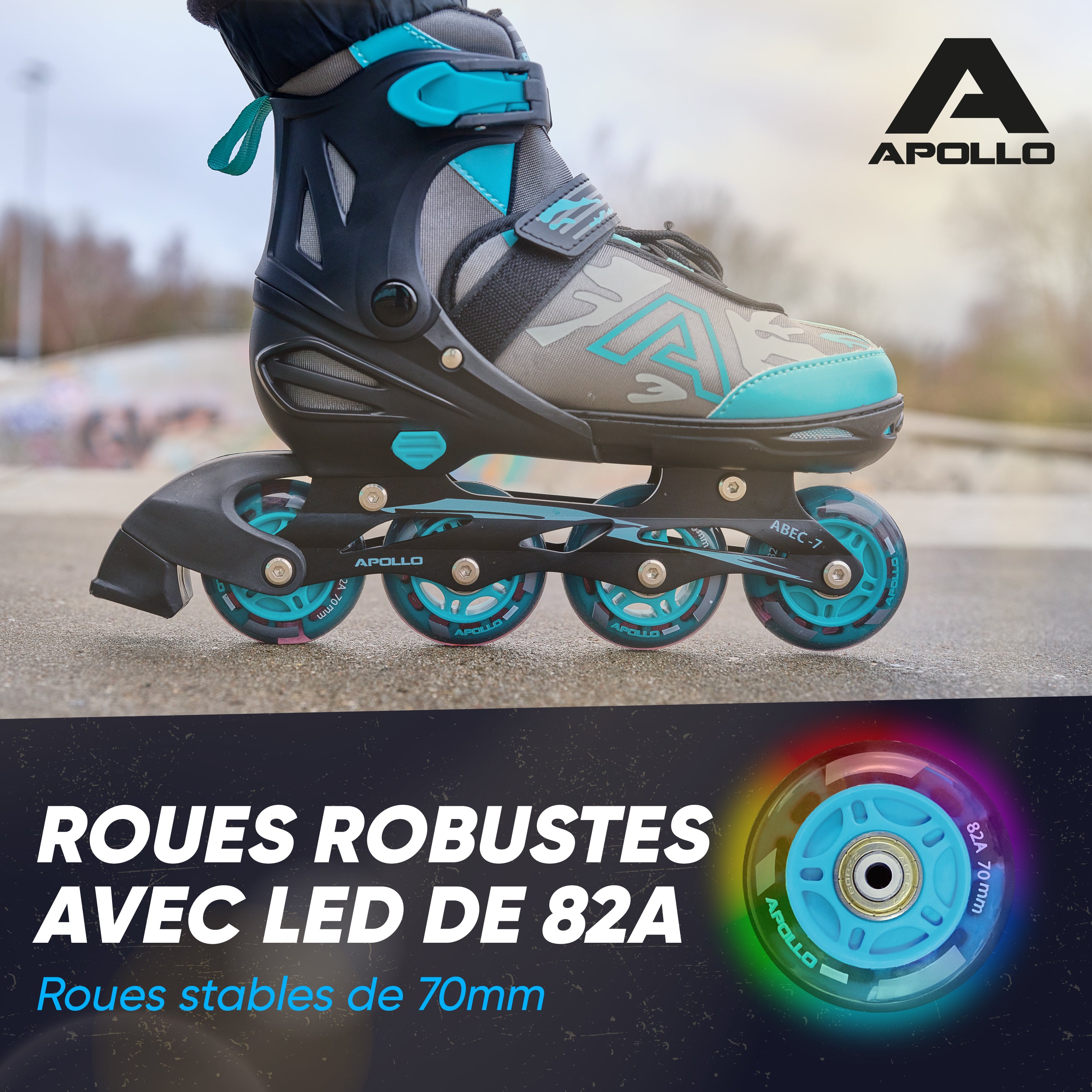 Apollo - Champion rollers adultes/enfants à pointure réglable - Menthe - L (39-42)