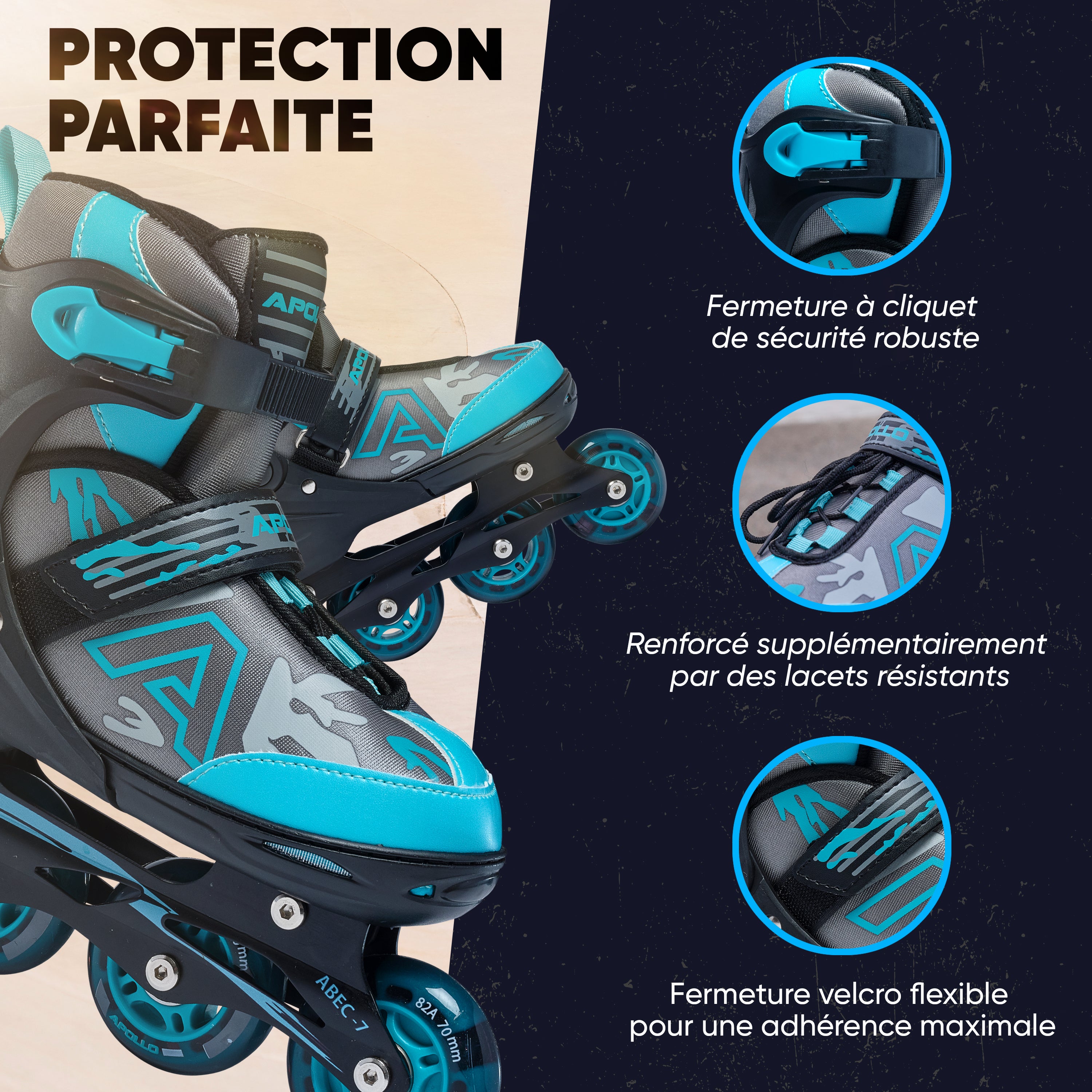 Apollo - Champion rollers adultes/enfants à pointure réglable - Menthe - L (39-42)