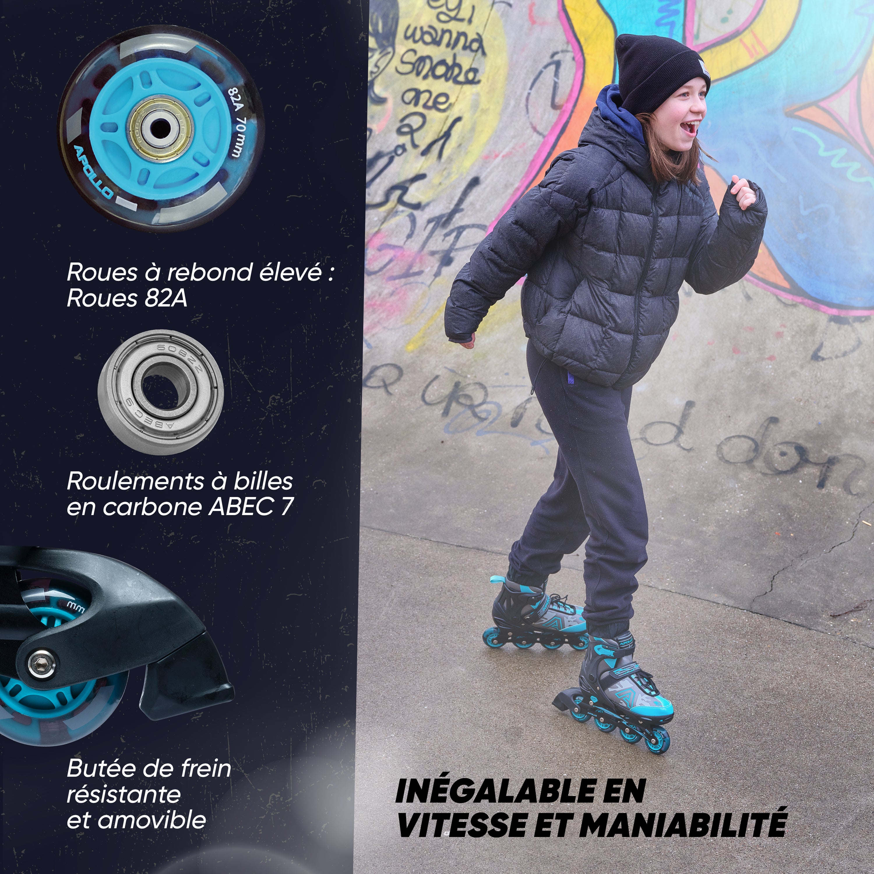 Apollo - Champion rollers adultes/enfants à pointure réglable - Menthe - L (39-42)